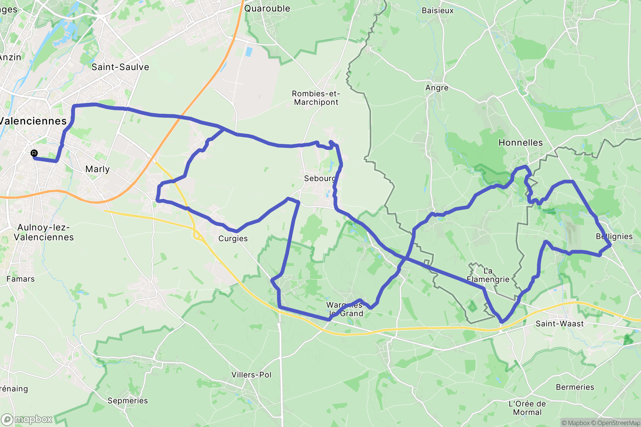 Valenciennes : carte du parcours de randonnée - France
