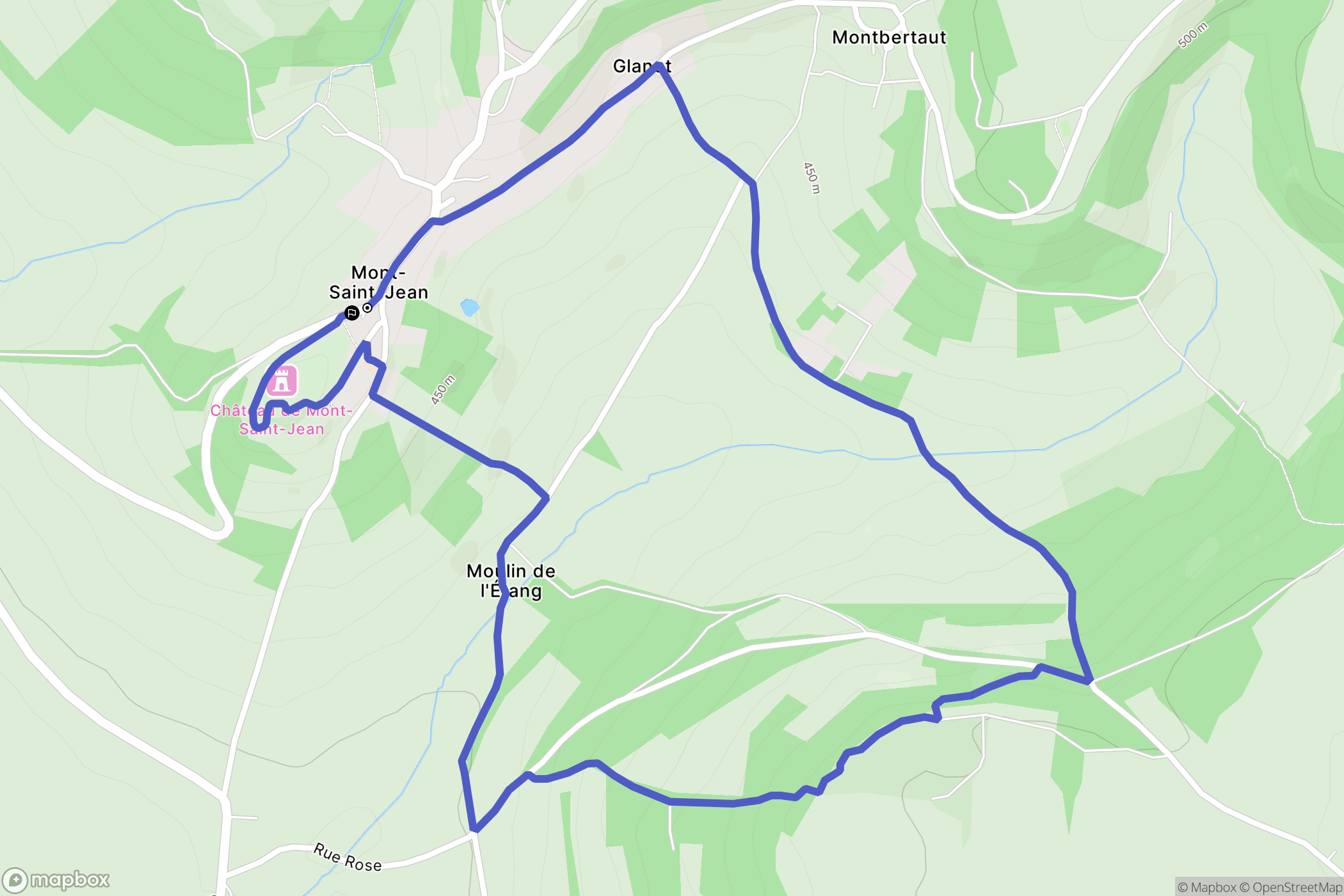 Mont-Saint-Jean : carte du parcours de randonnée - France