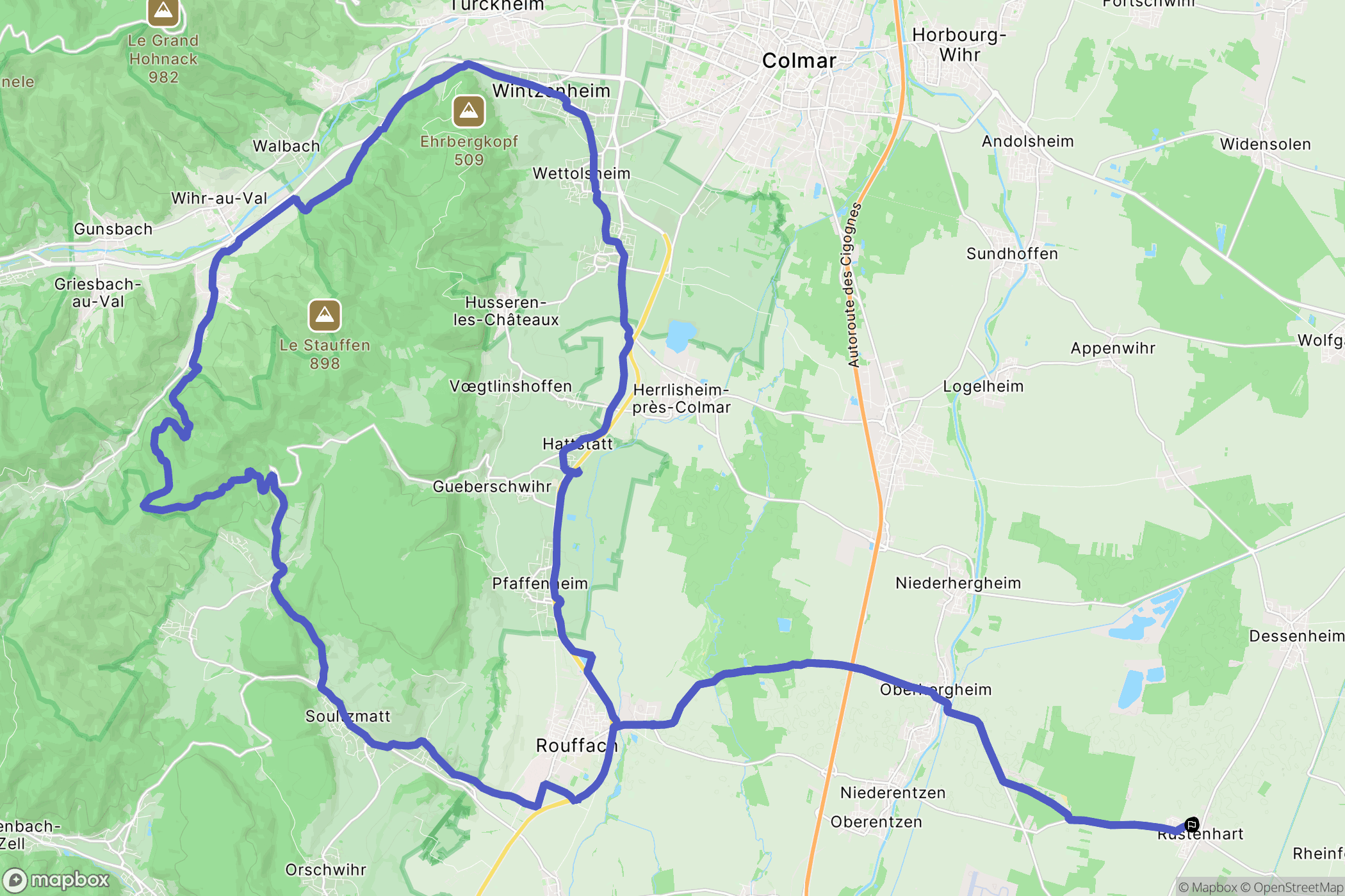 Rustenhart : carte du parcours de randonnée - France