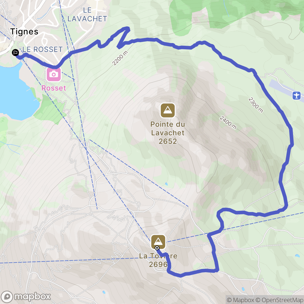 Tignes : carte du parcours de randonnée - France
