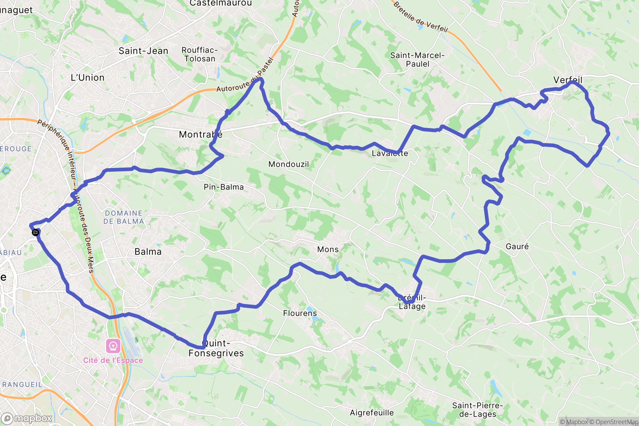 Toulouse : carte du parcours de randonnée - France