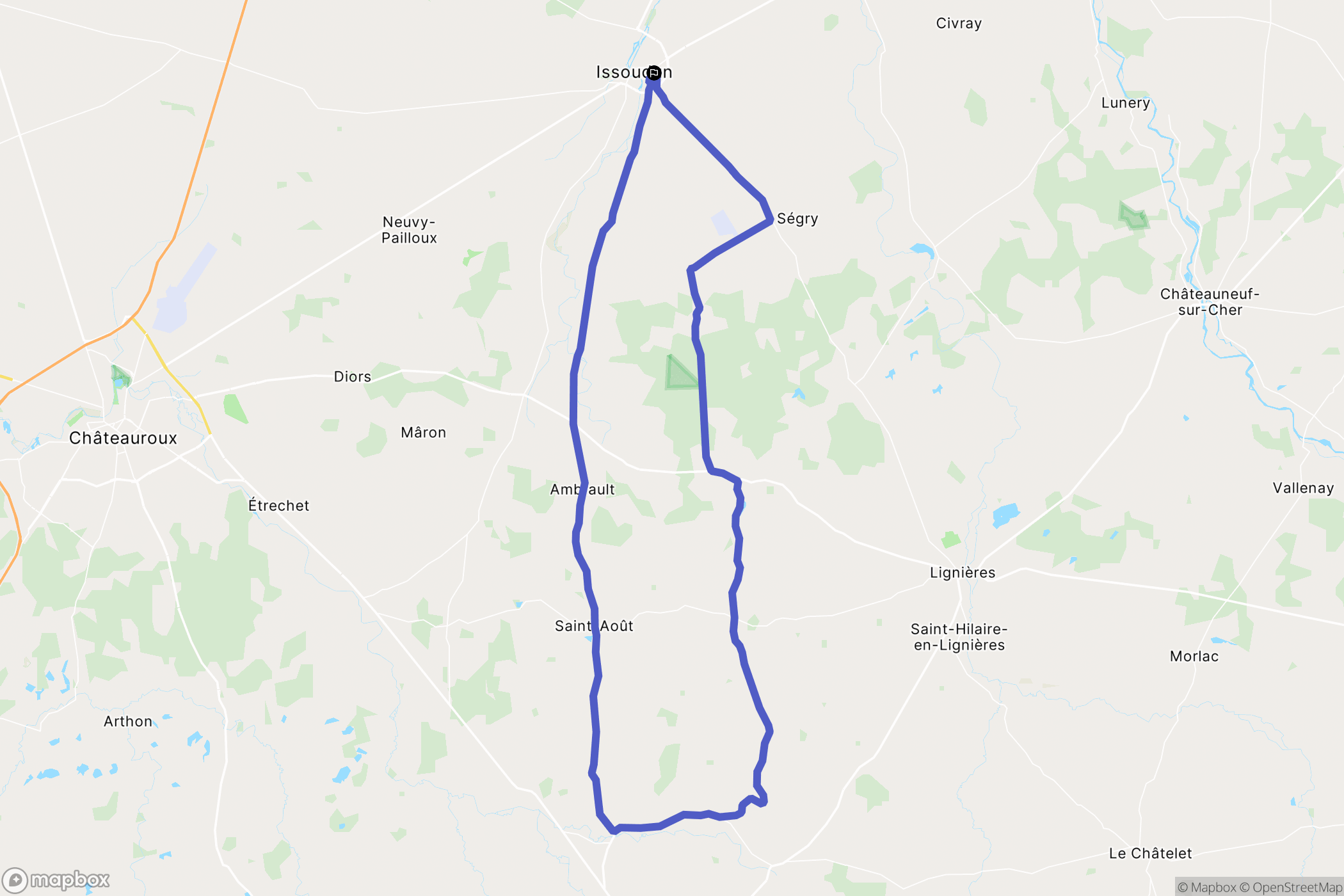 Issoudun : carte du parcours de randonnée - France