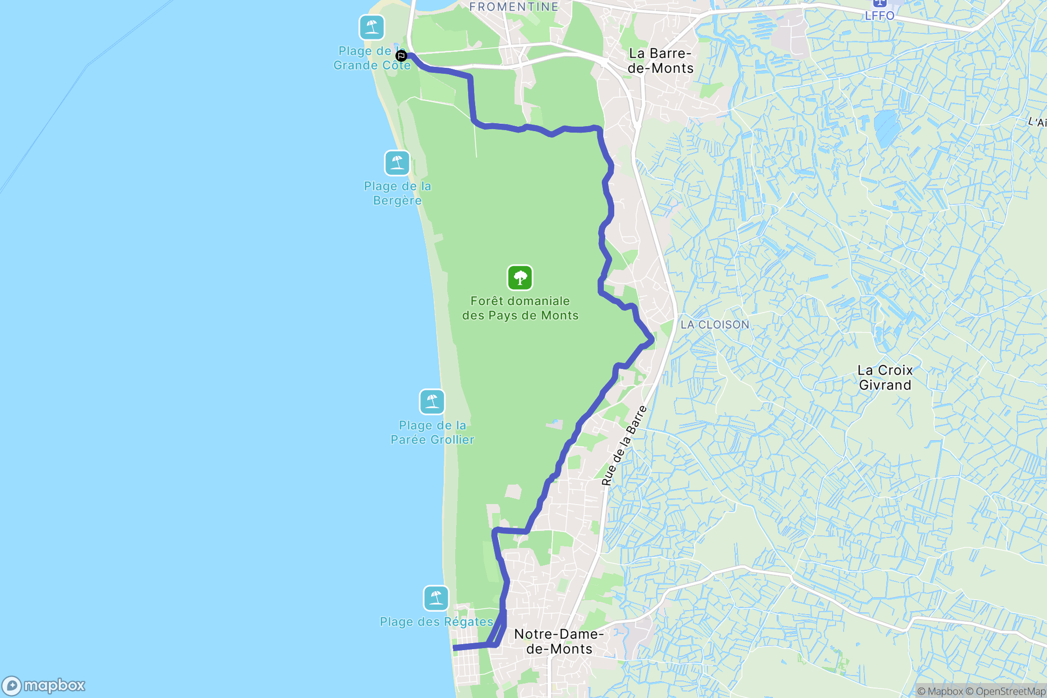 La Barre-de-Monts : carte du parcours de randonnée - France