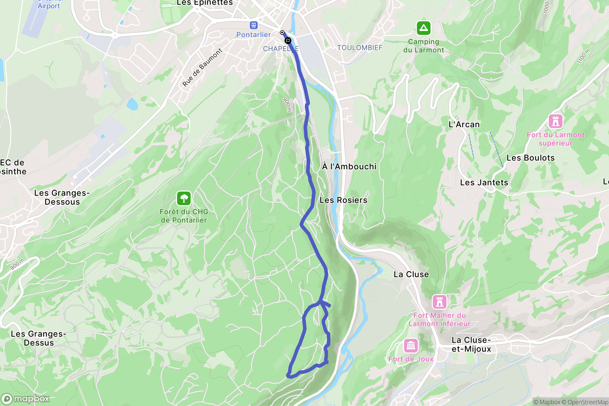 Pontarlier : carte du parcours de randonnée - France