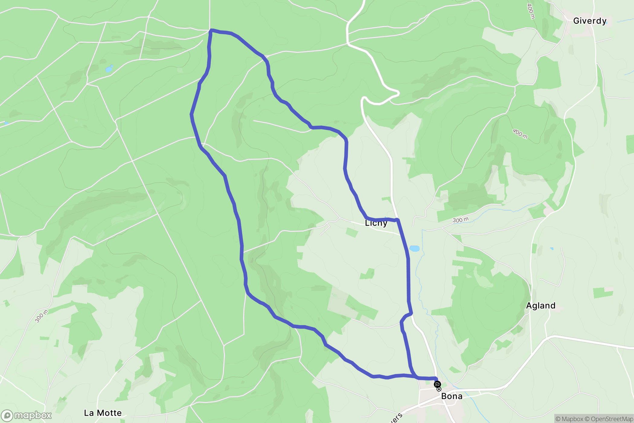 Bona : carte du parcours de randonnée - France