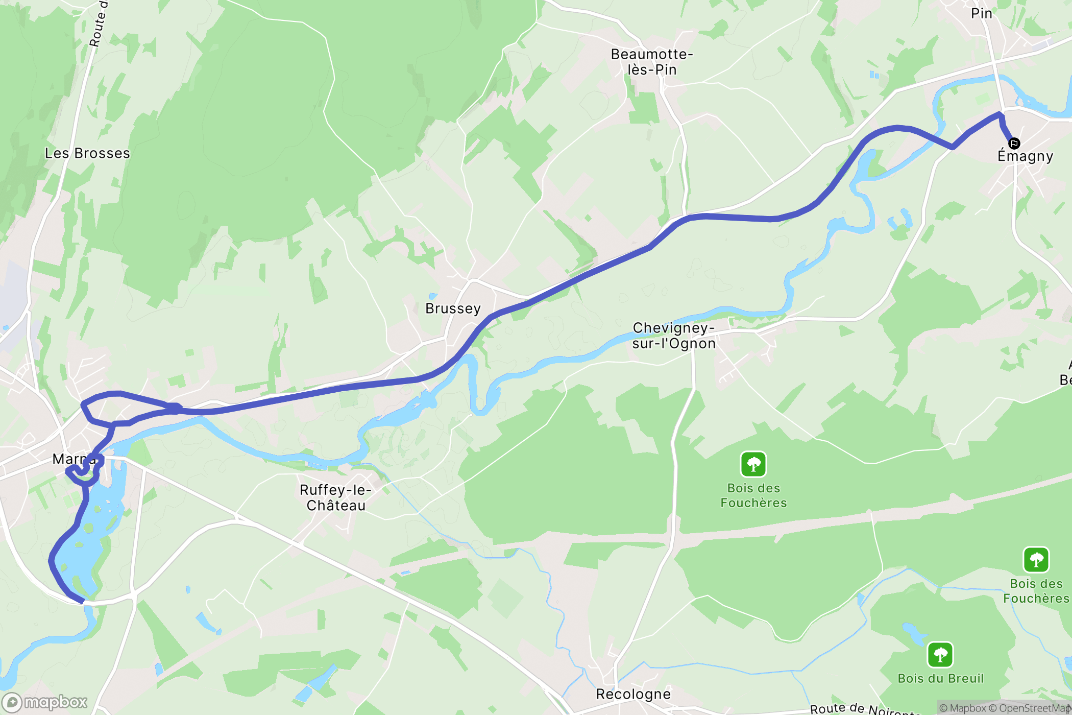 Emagny : carte du parcours de randonnée - France