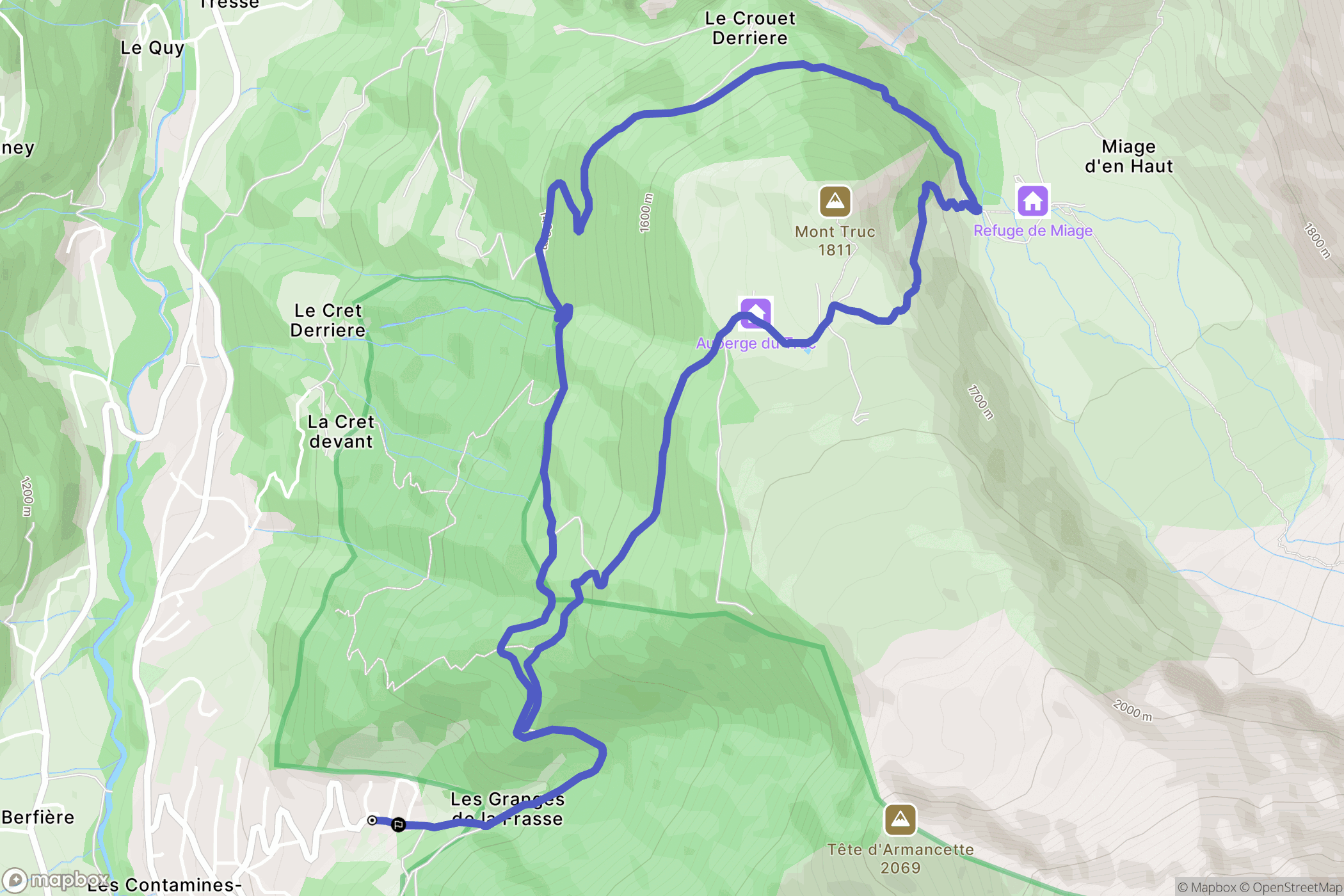 Les Contamines-Montjoie : carte du parcours de randonnée - France