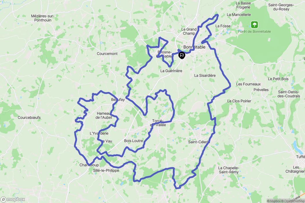 Bonnétable : carte du parcours de randonnée - France