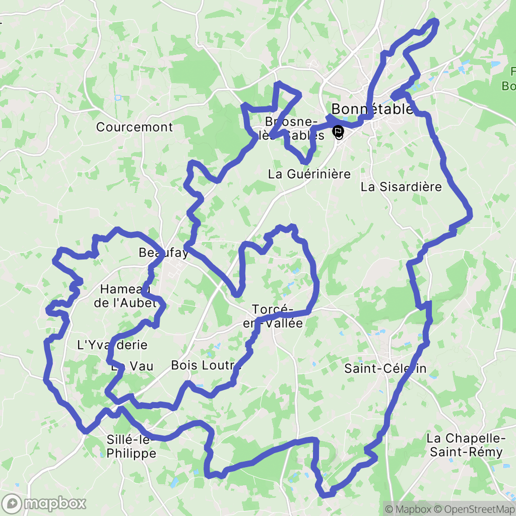 Bonnétable : carte du parcours de randonnée - France