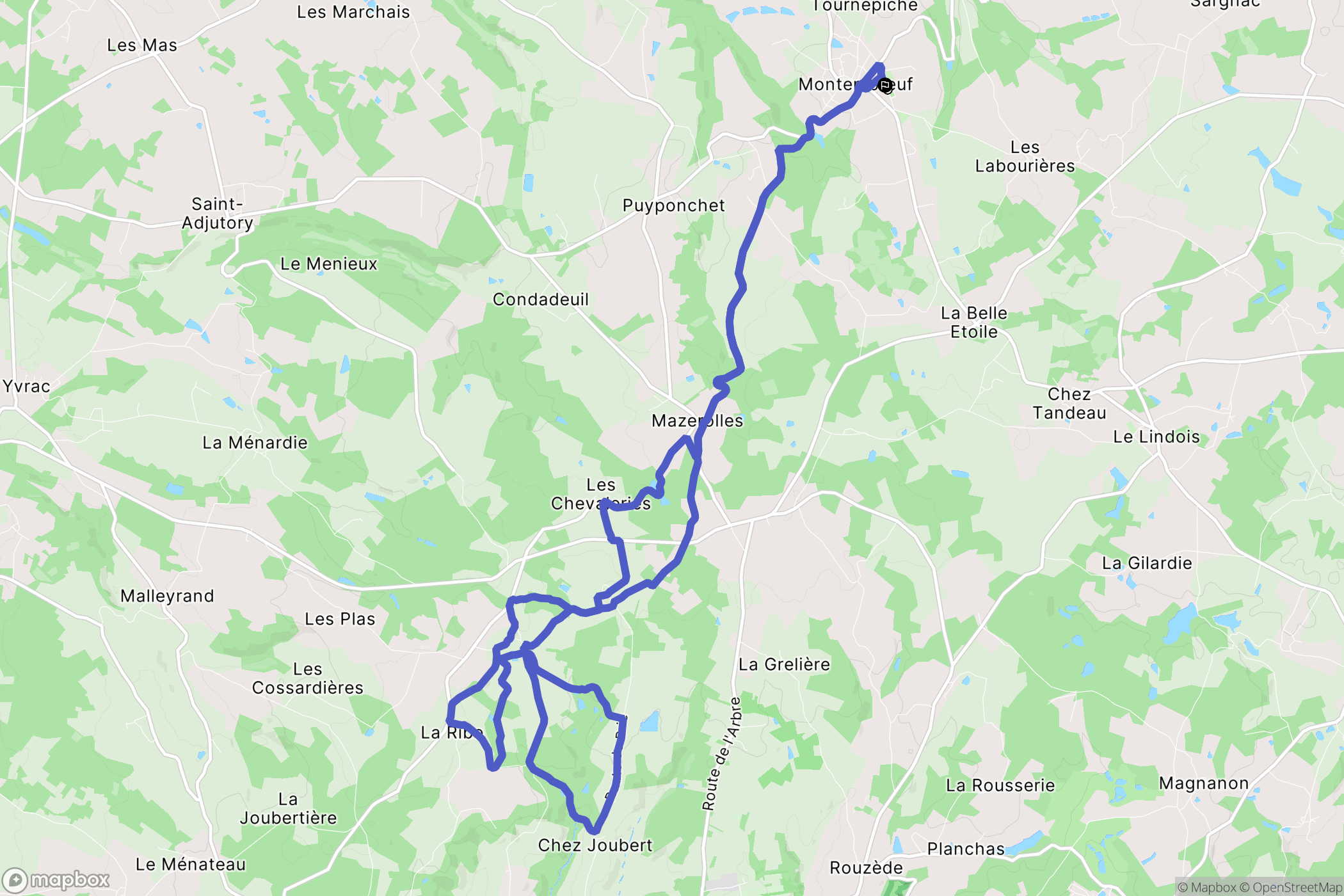 Montembœuf : carte du parcours de randonnée - France