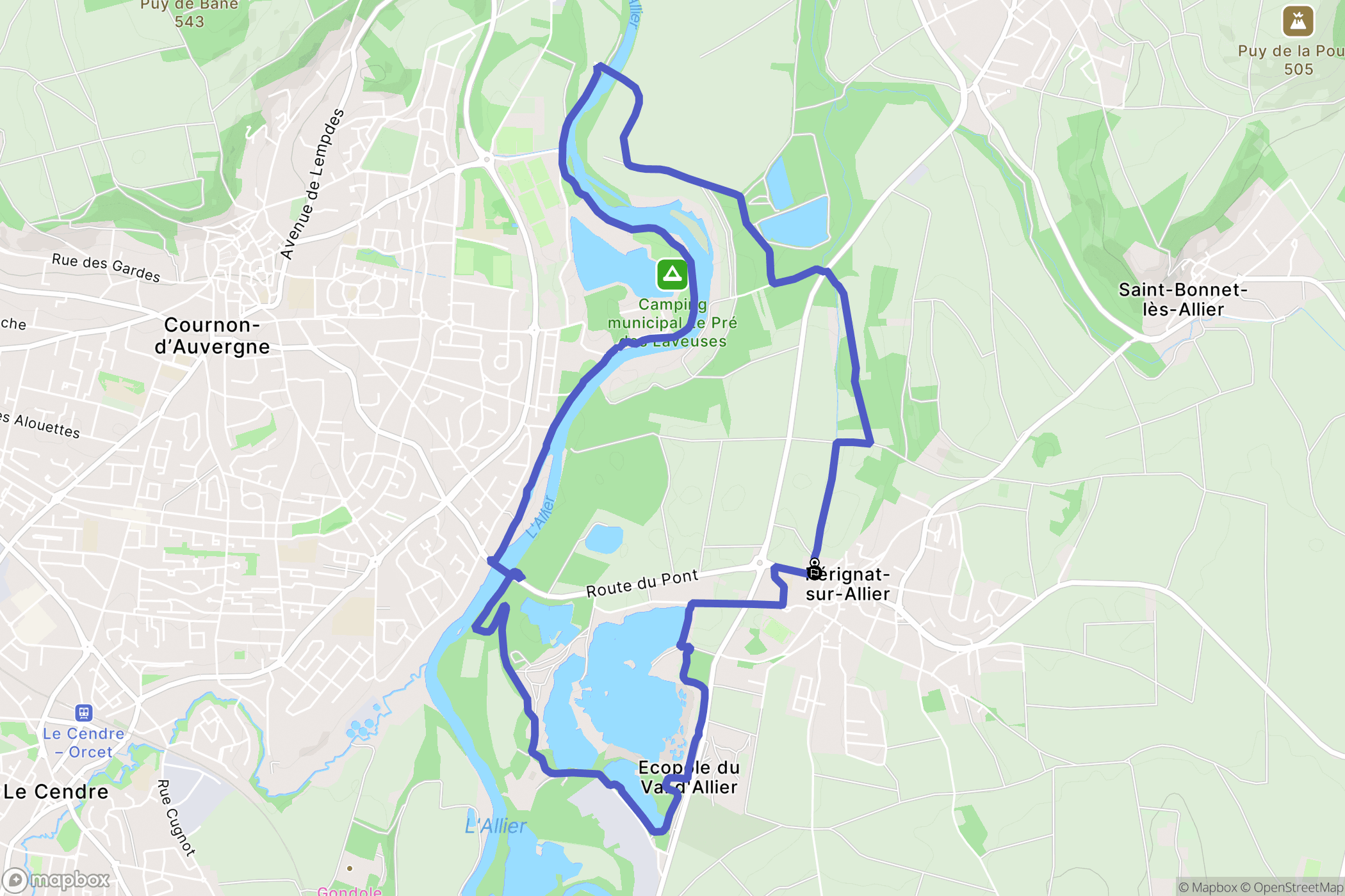 Pérignat-sur-Allier : carte du parcours de randonnée - France