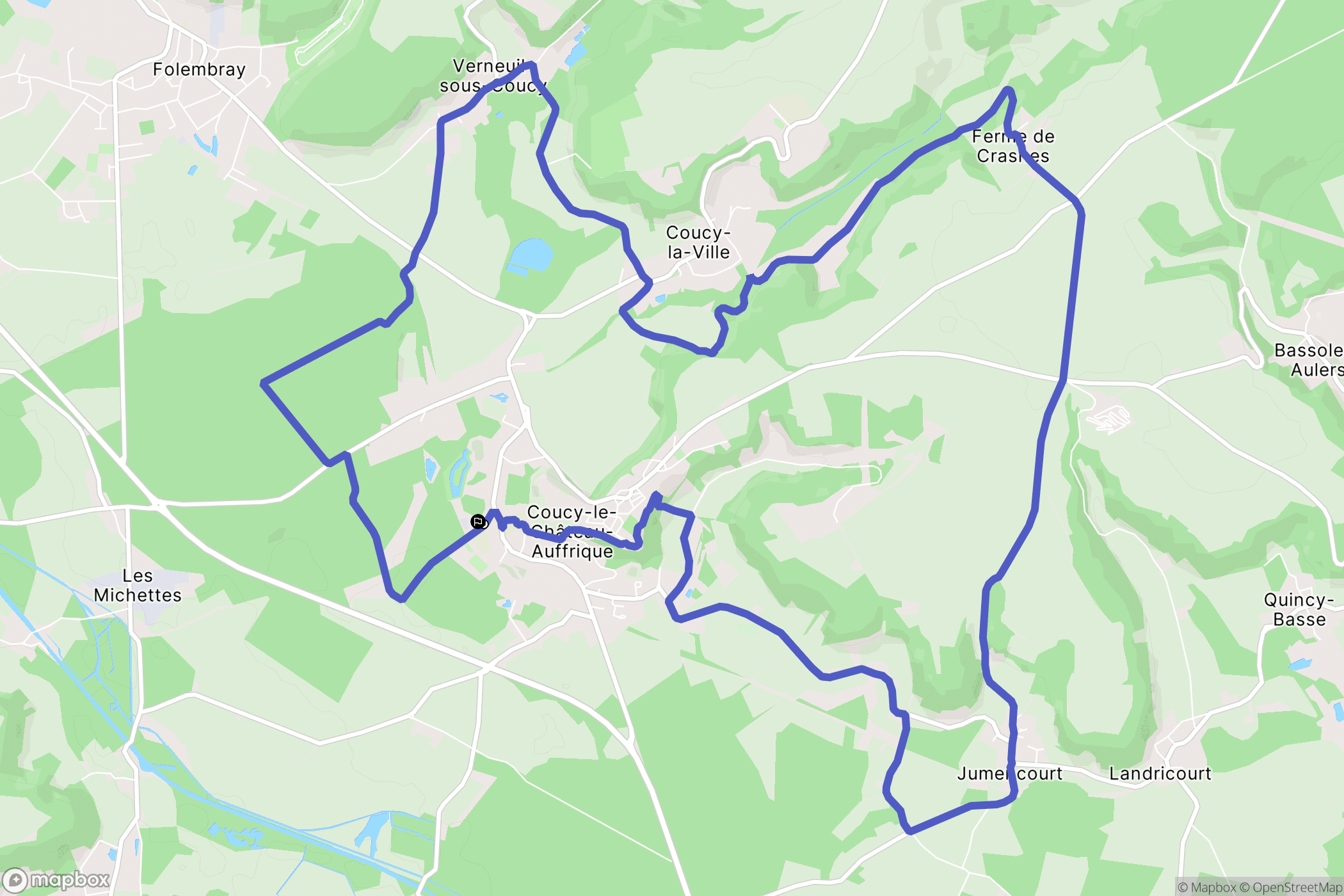 Coucy-le-Château-Auffrique : carte du parcours de randonnée - France