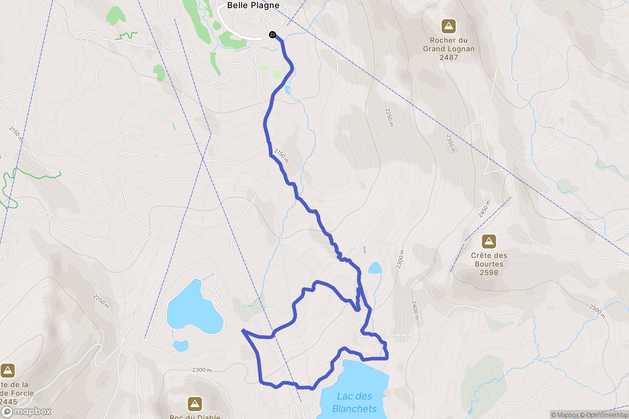 La Plagne-Tarentaise : carte du parcours de randonnée - France