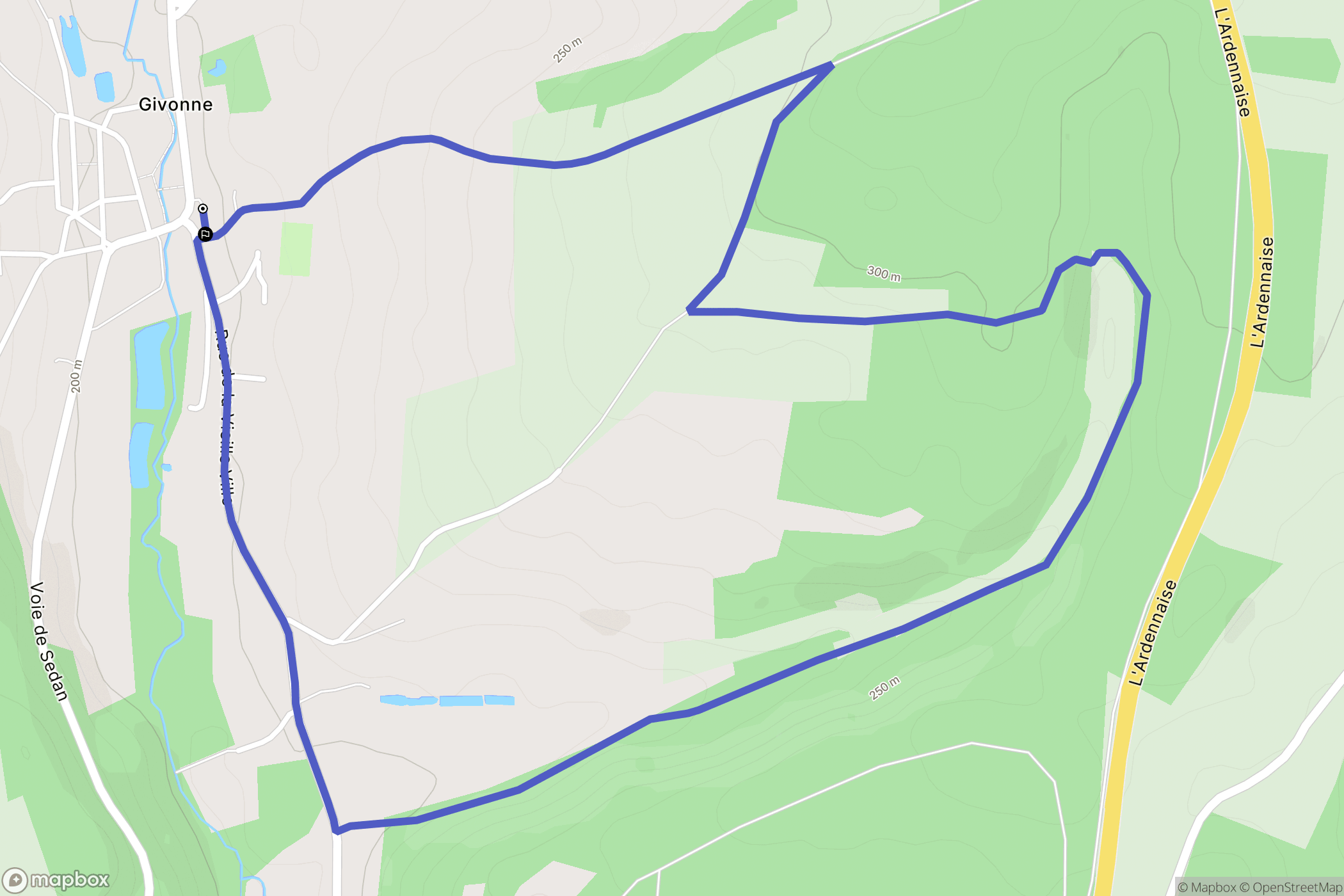 Givonne : carte du parcours de randonnée - France