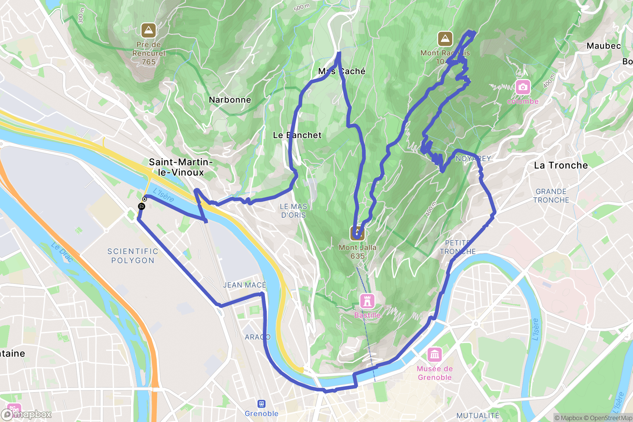 Grenoble : carte du parcours de randonnée - France