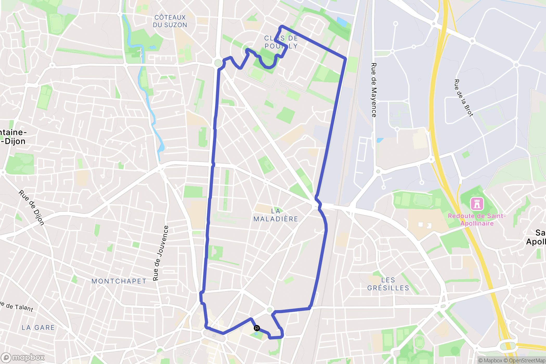 Dijon : carte du parcours de randonnée - France