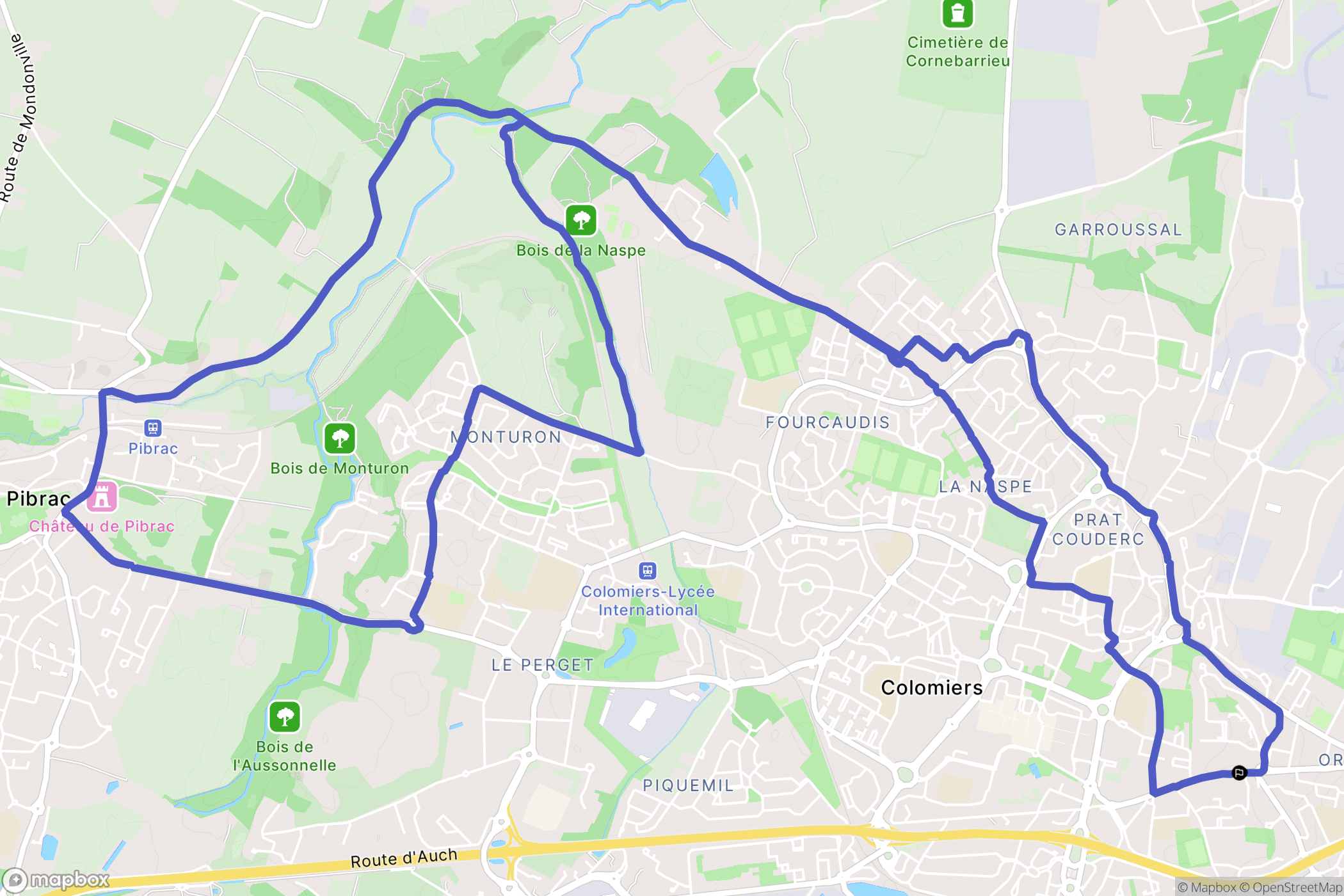 Colomiers : carte du parcours de randonnée - France