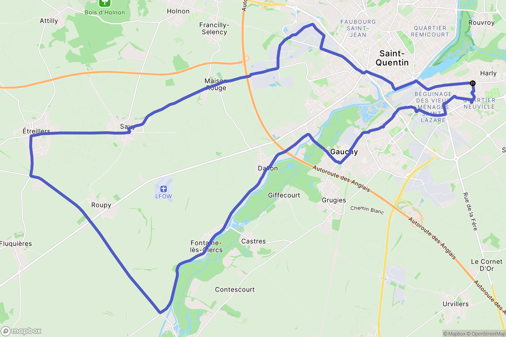 Saint-Quentin : carte du parcours de randonnée - France