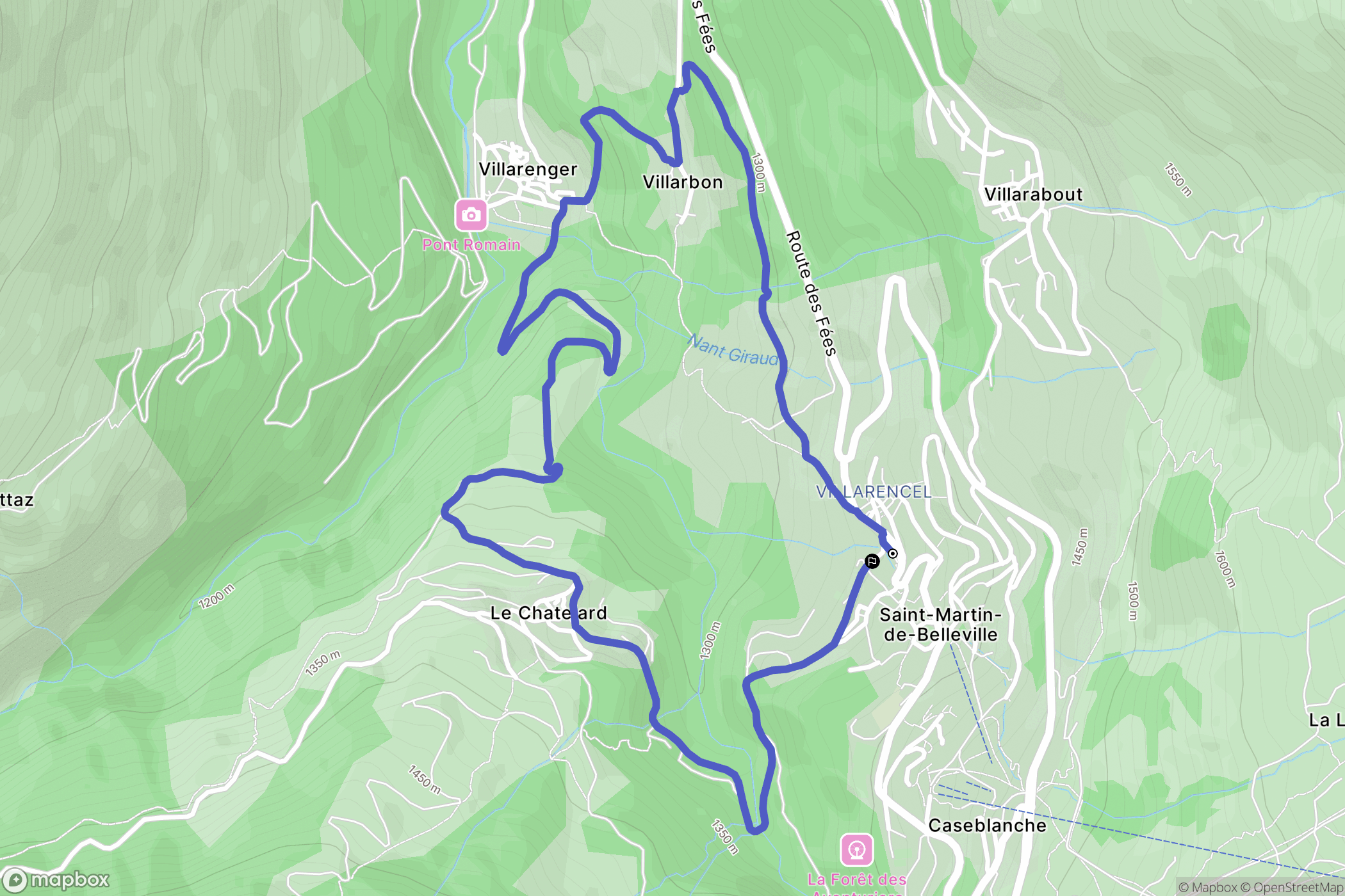 Les Belleville : carte du parcours de randonnée - France