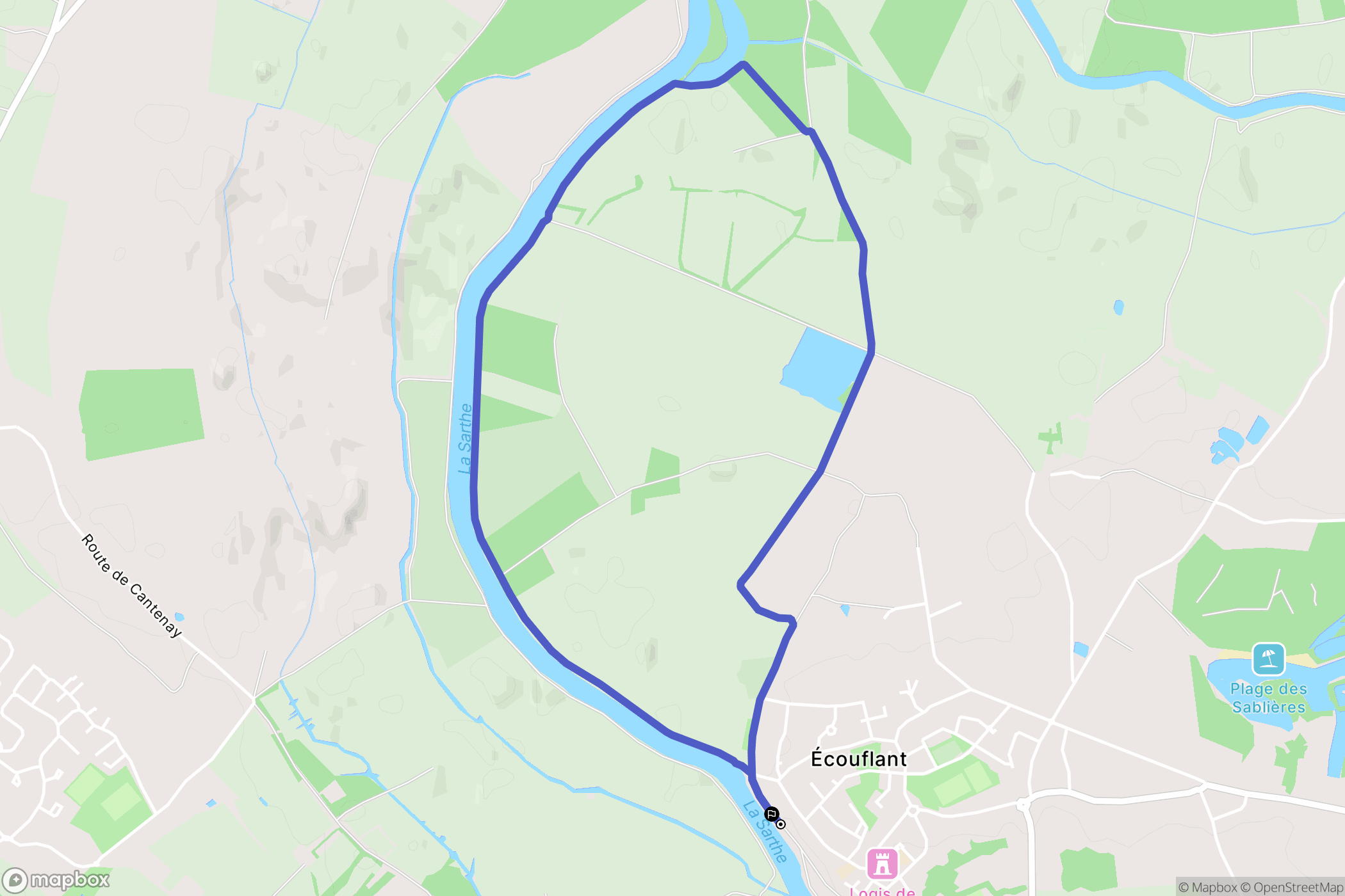 Écouflant : carte du parcours de randonnée - France