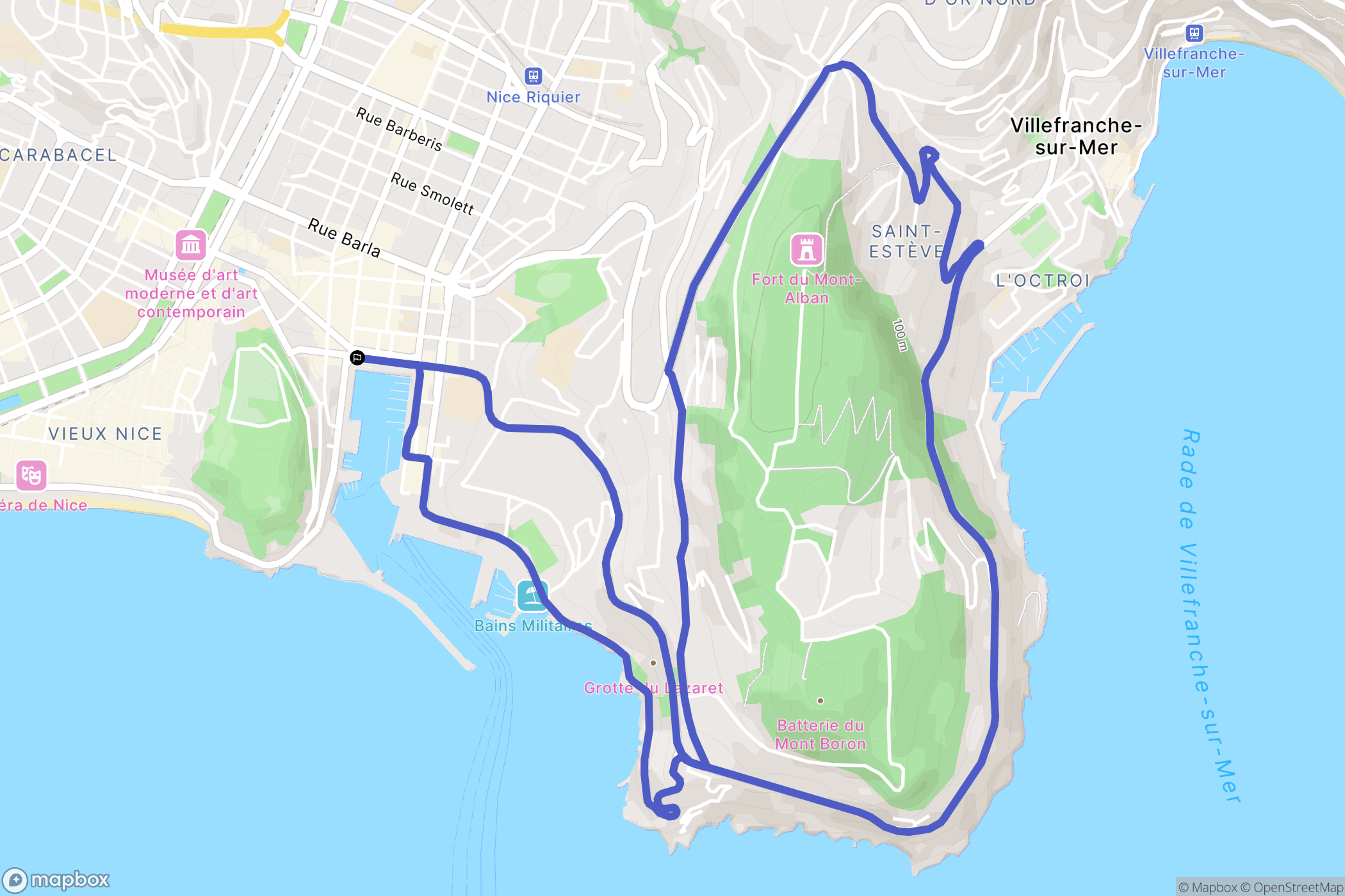 Nice : carte du parcours de randonnée - France