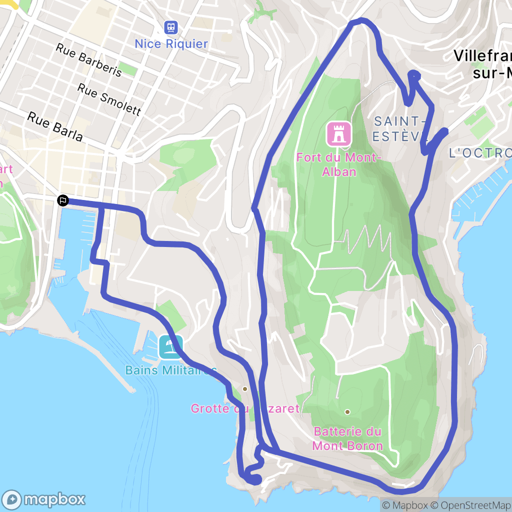 Nice : carte du parcours de randonnée - France