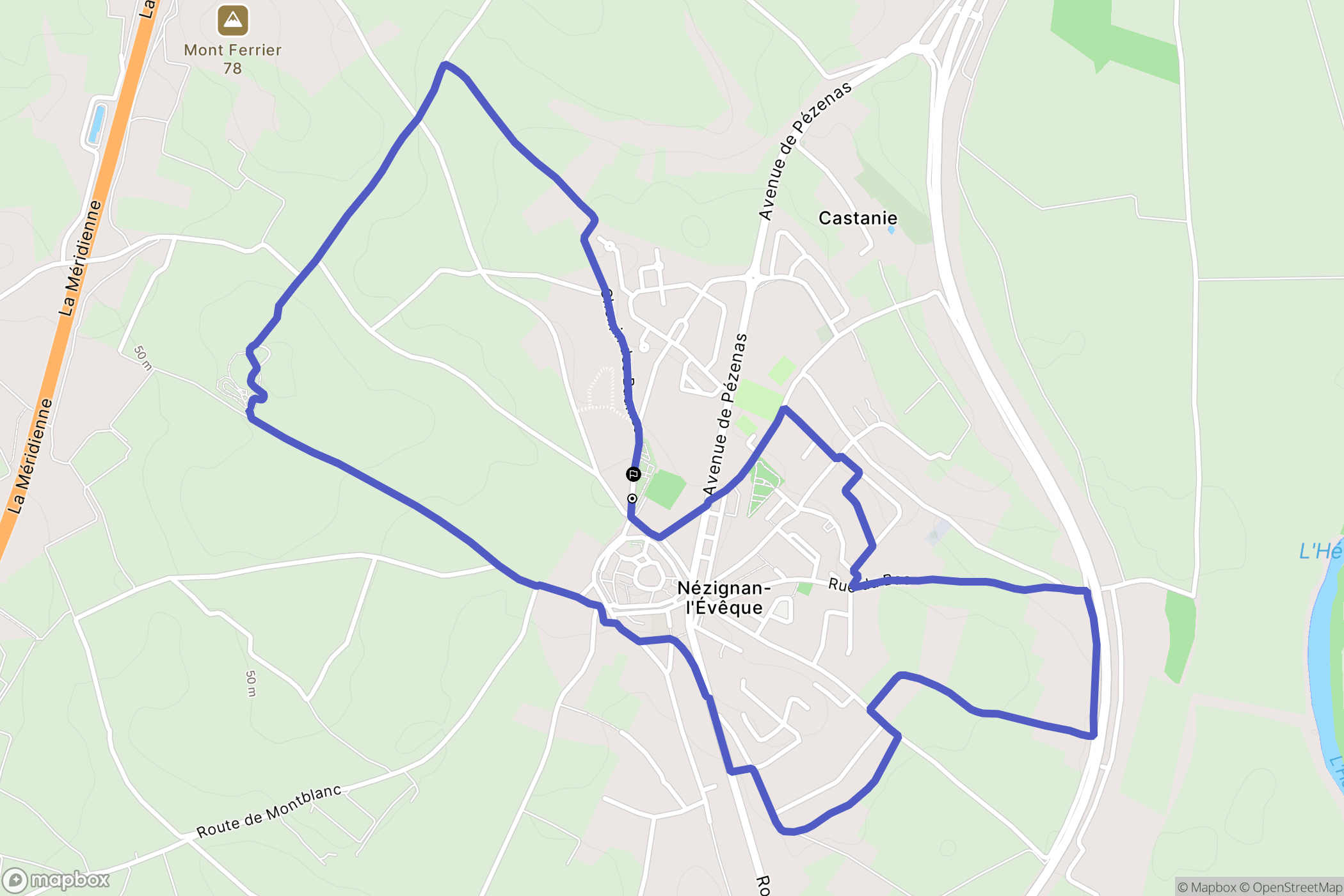 Nézignan-l'Évêque : carte du parcours de randonnée - France