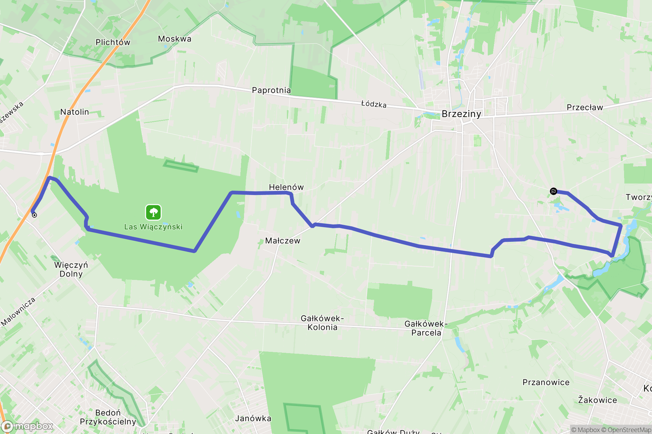 Wiączyń Dolny: mapa trasy - Poland