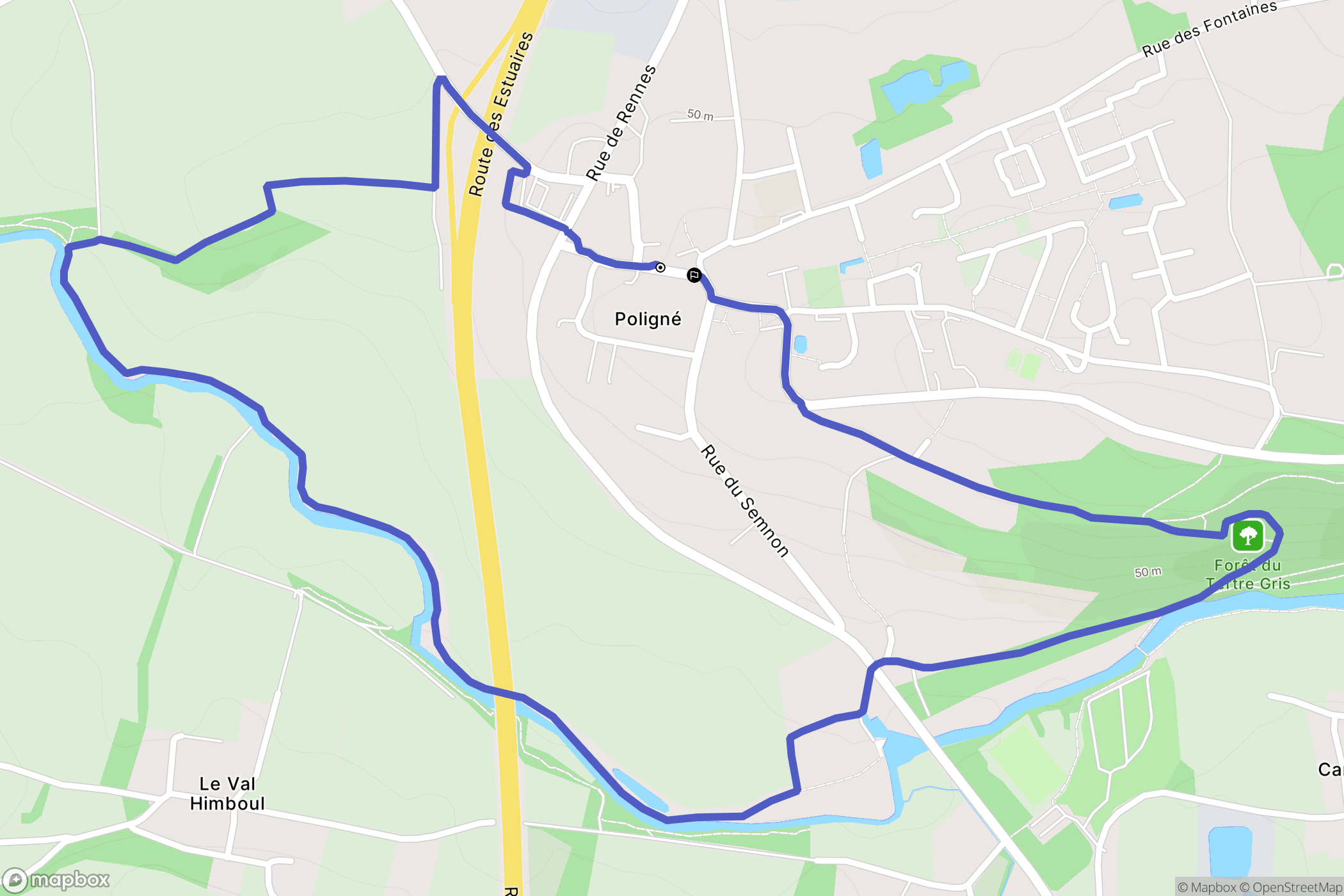 Poligné : carte du parcours de randonnée - France