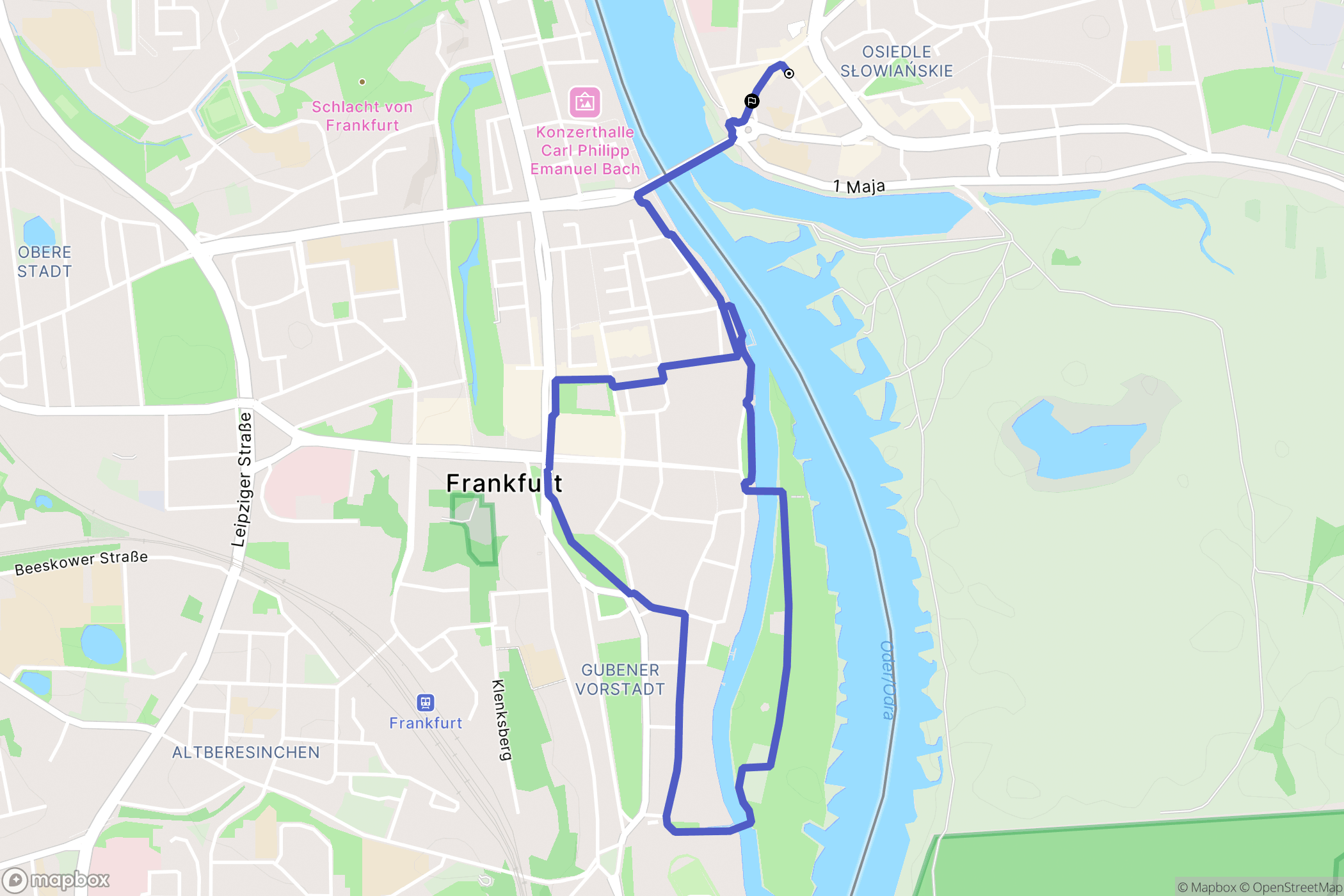 Słubice: mapa trasy - Poland