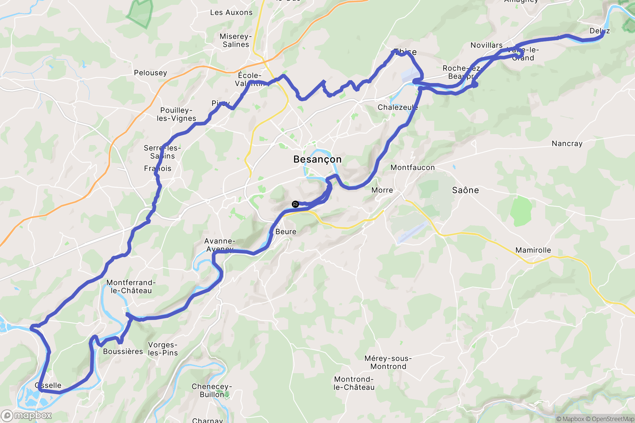 Besançon : carte du parcours de randonnée - France