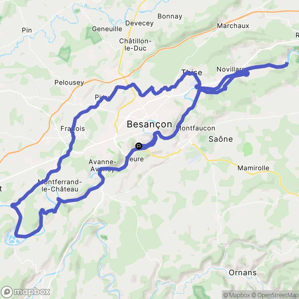 Besançon : carte du parcours de randonnée - France