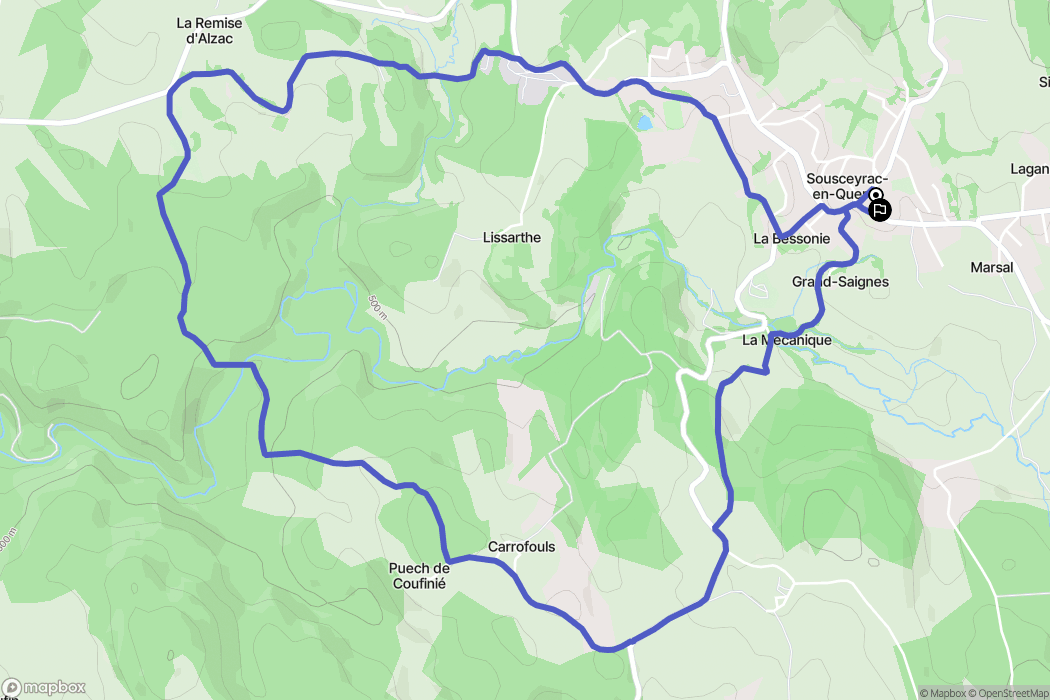Sousceyrac-en-Quercy : carte du parcours de randonnée - France