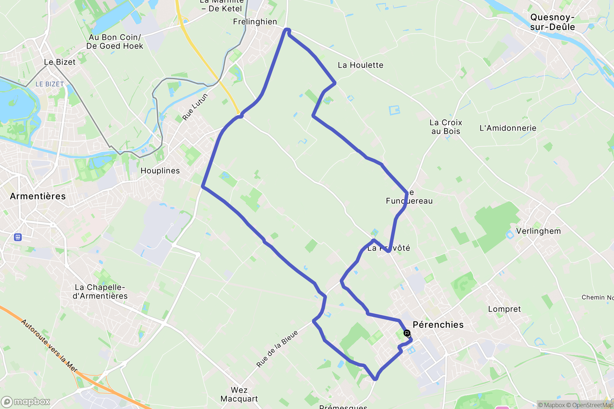 Pérenchies : carte du parcours de randonnée - France