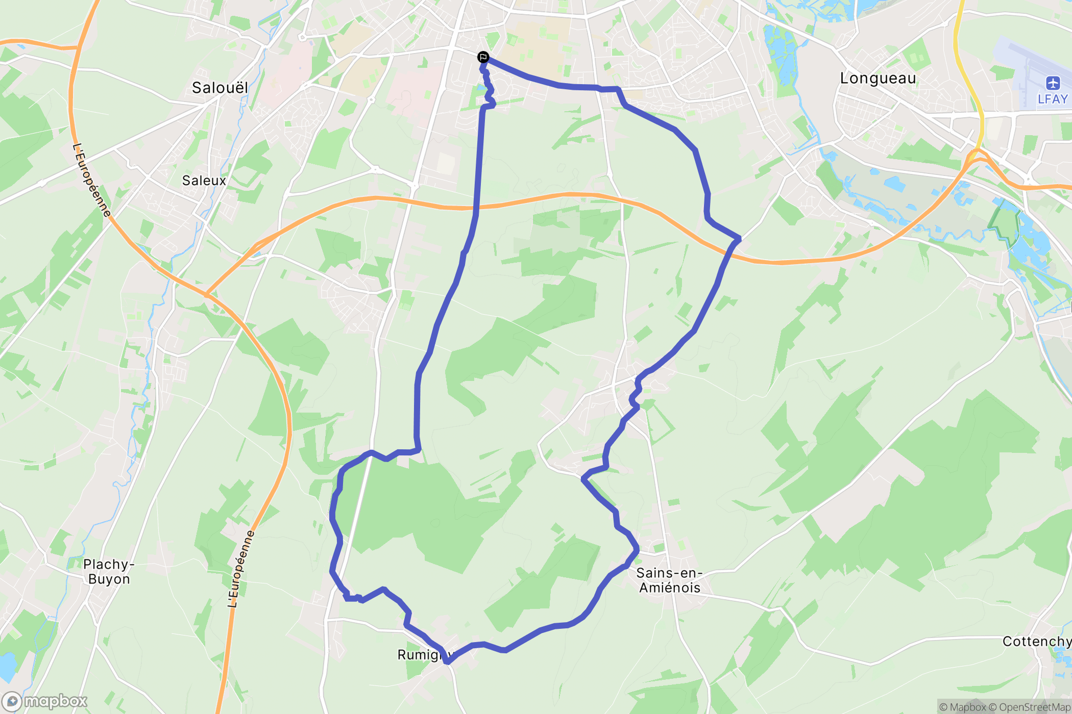 Amiens : carte du parcours de randonnée - France