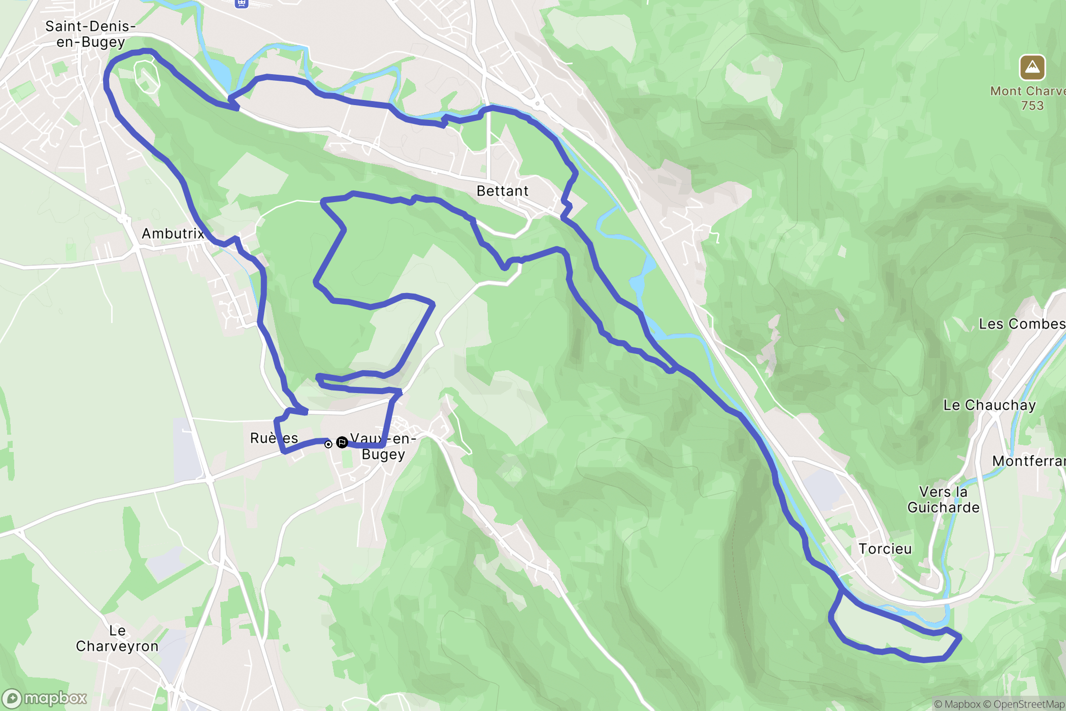 Vaux-en-Bugey : carte du parcours de randonnée - France