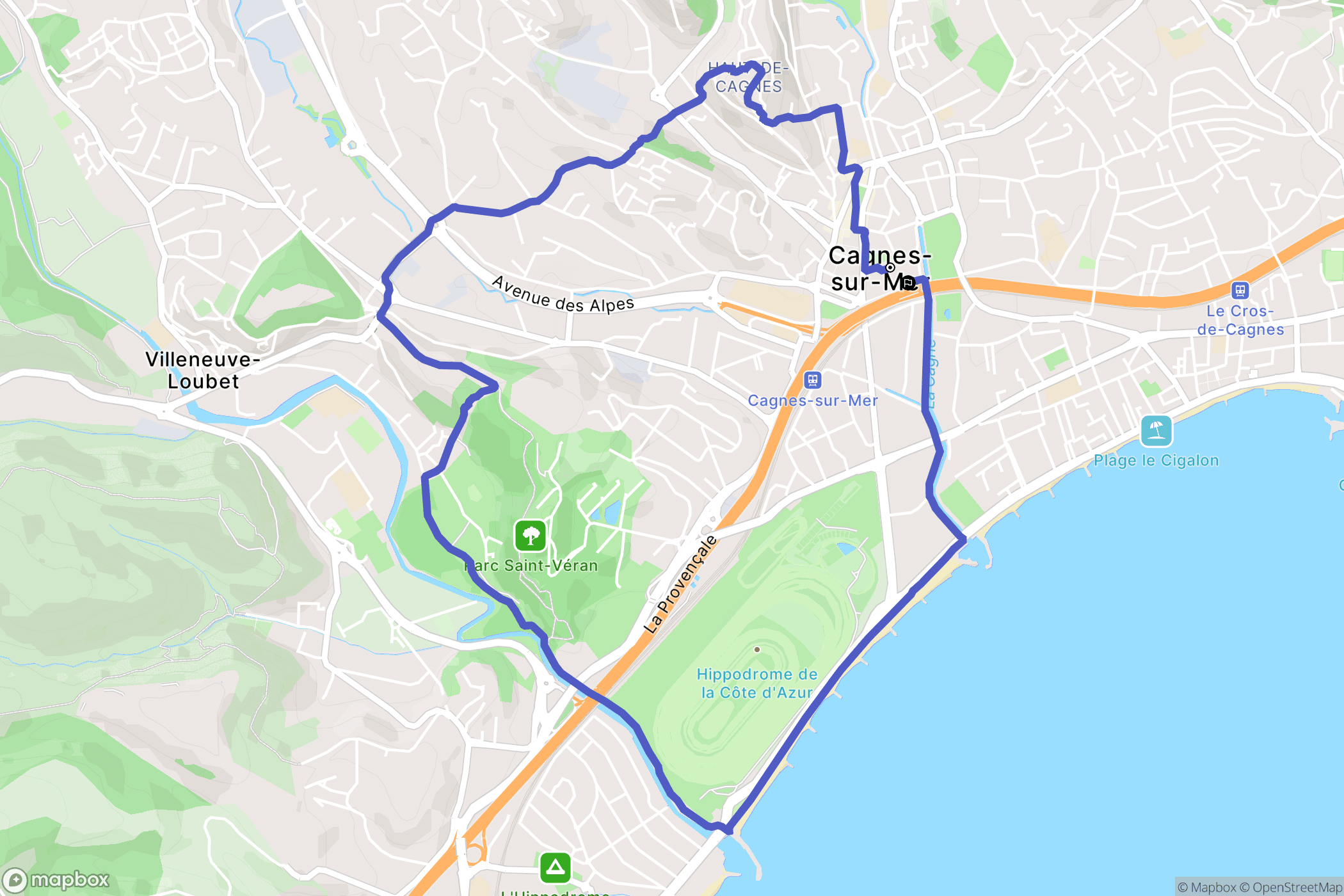 Cagnes-sur-Mer : carte du parcours de randonnée - France