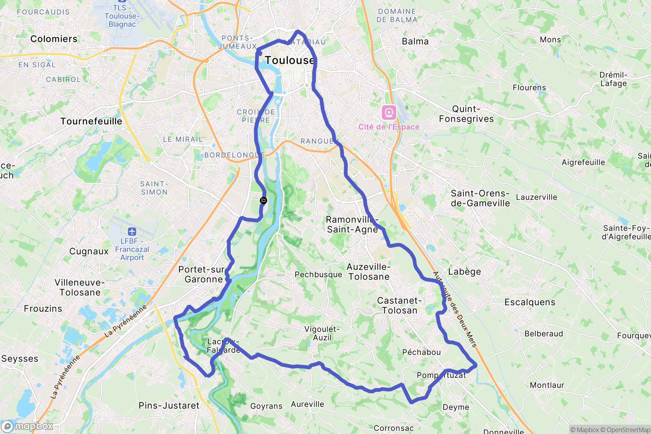Toulouse : carte du parcours de randonnée - France