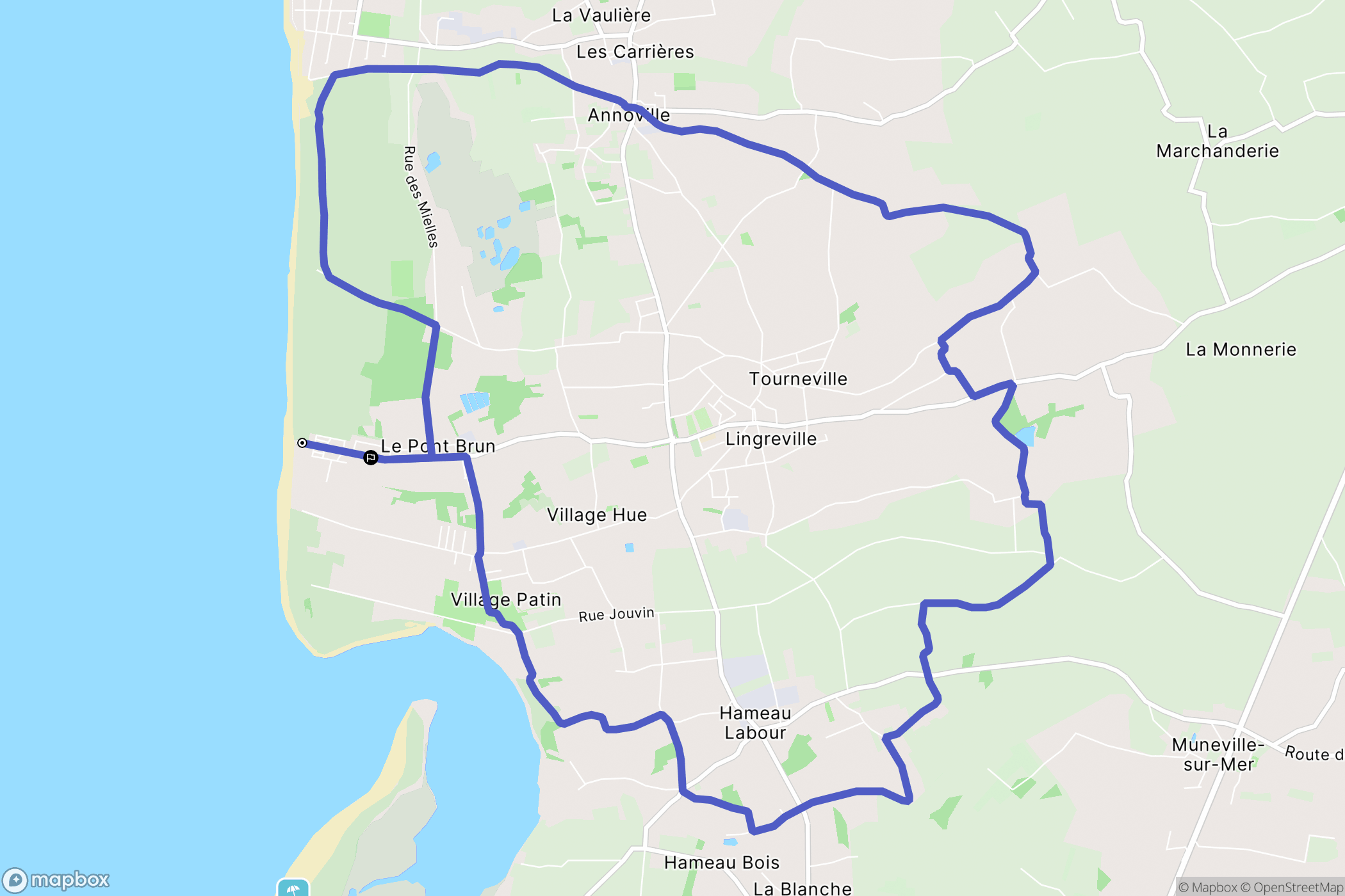 Tourneville-sur-Mer : carte du parcours de randonnée - France
