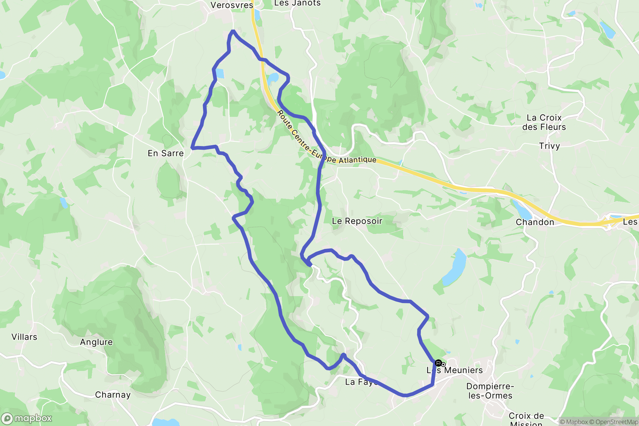 Dompierre-les-Ormes : carte du parcours de randonnée - France