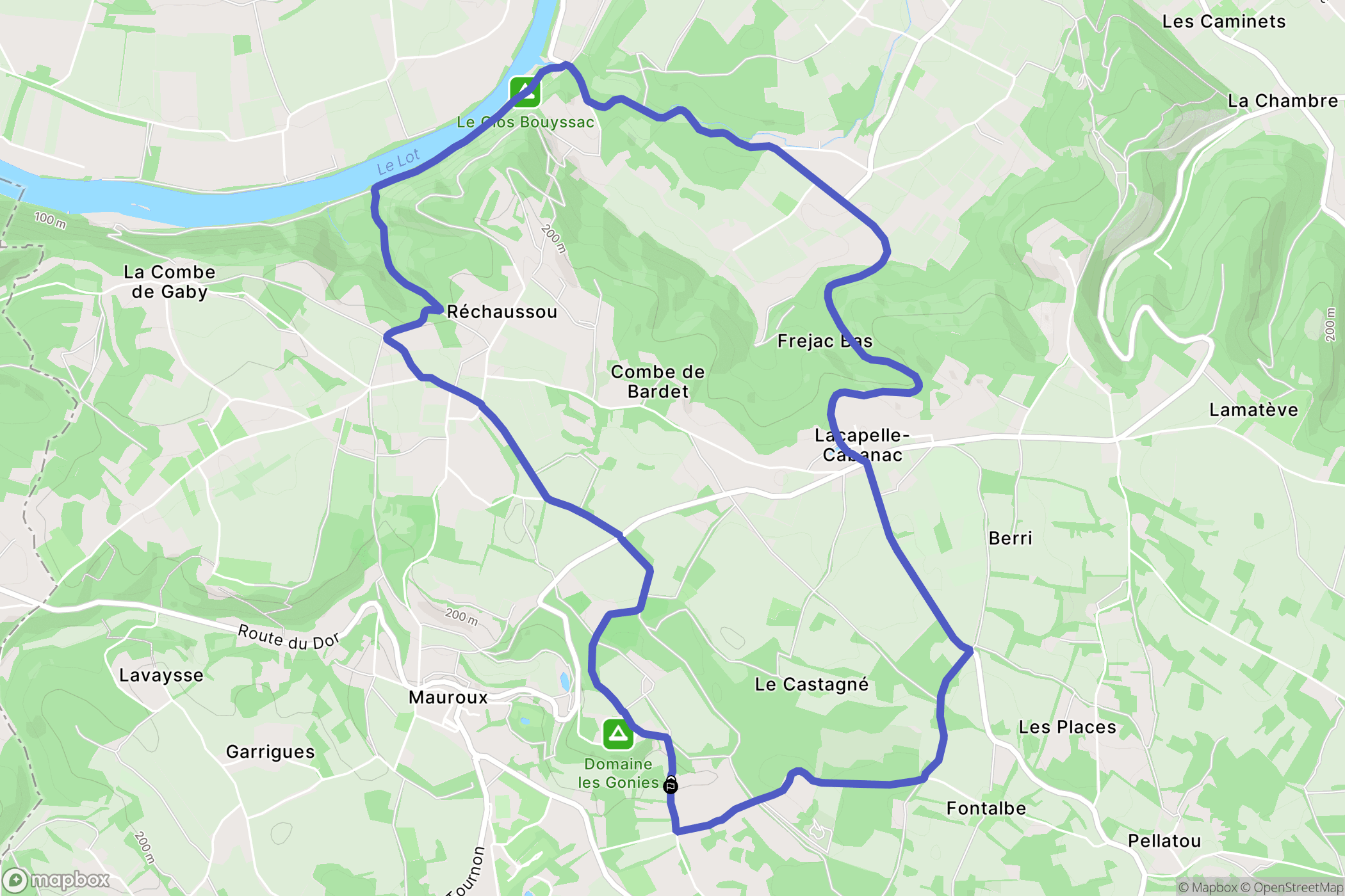 Mauroux : carte du parcours de randonnée - France