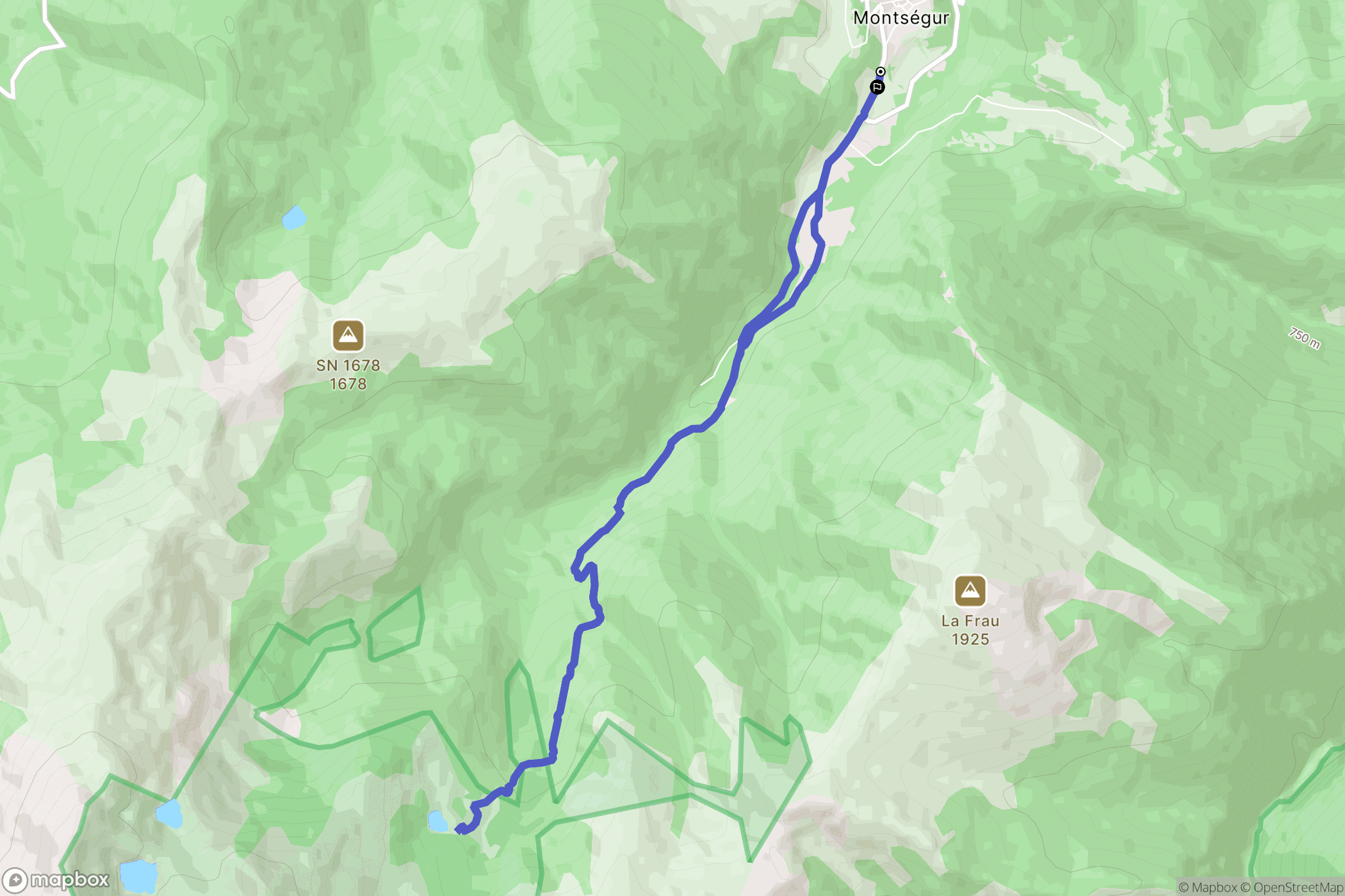 Montségur : carte du parcours de randonnée - France