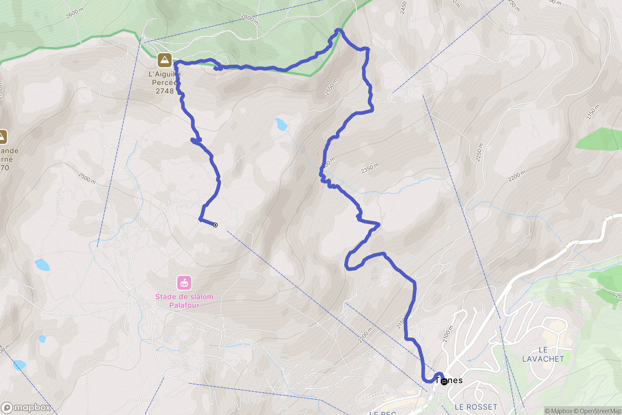 Tignes : carte du parcours de randonnée - France