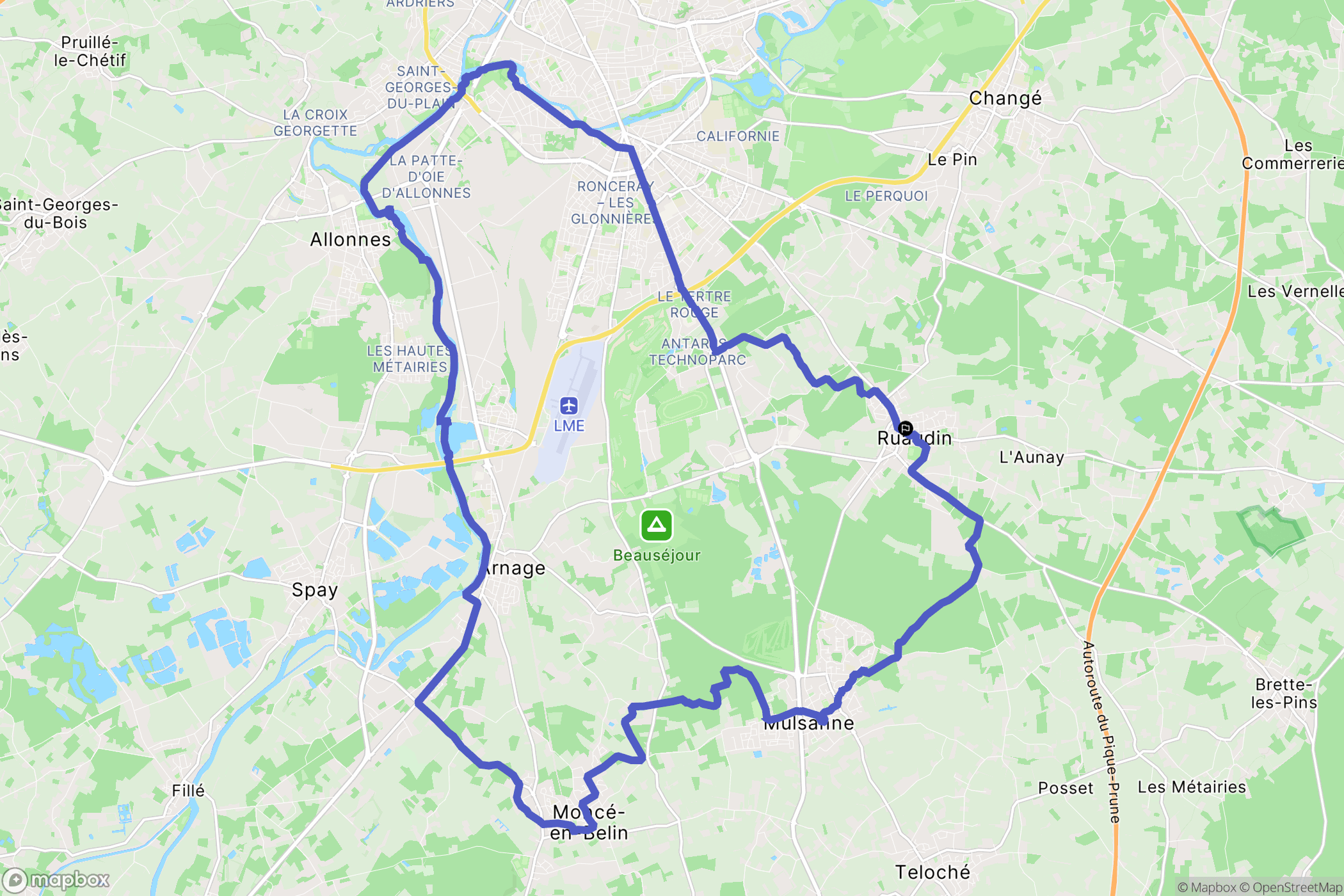 Ruaudin : carte du parcours de randonnée - France