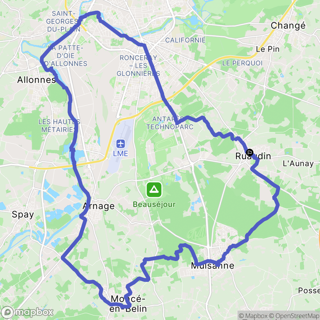 Ruaudin : carte du parcours de randonnée - France