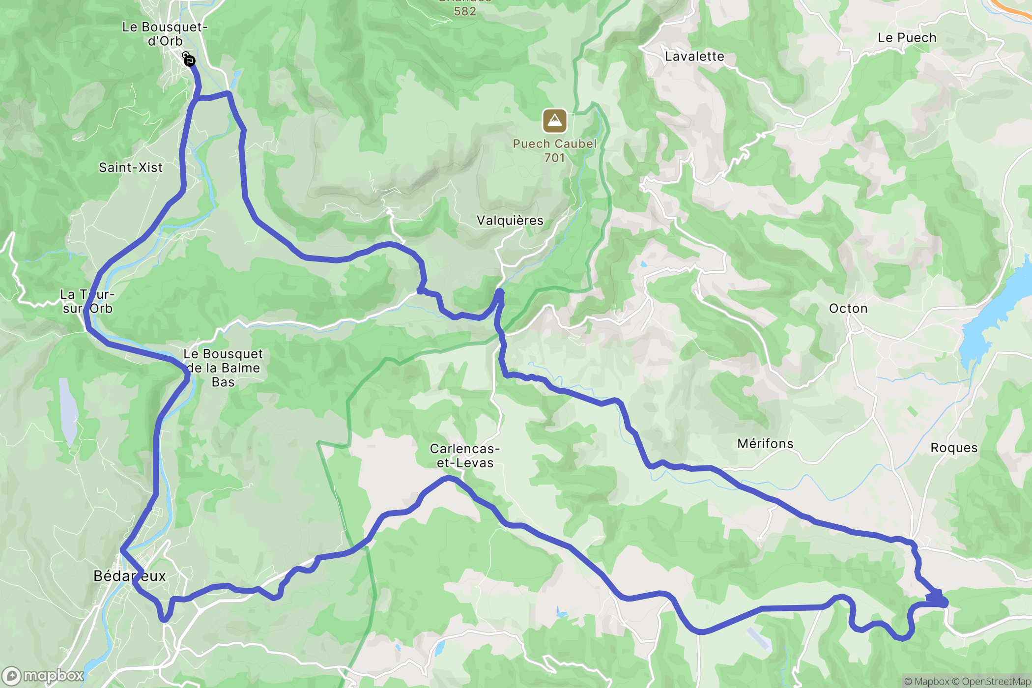 Le Bousquet-d'Orb : carte du parcours de randonnée - France