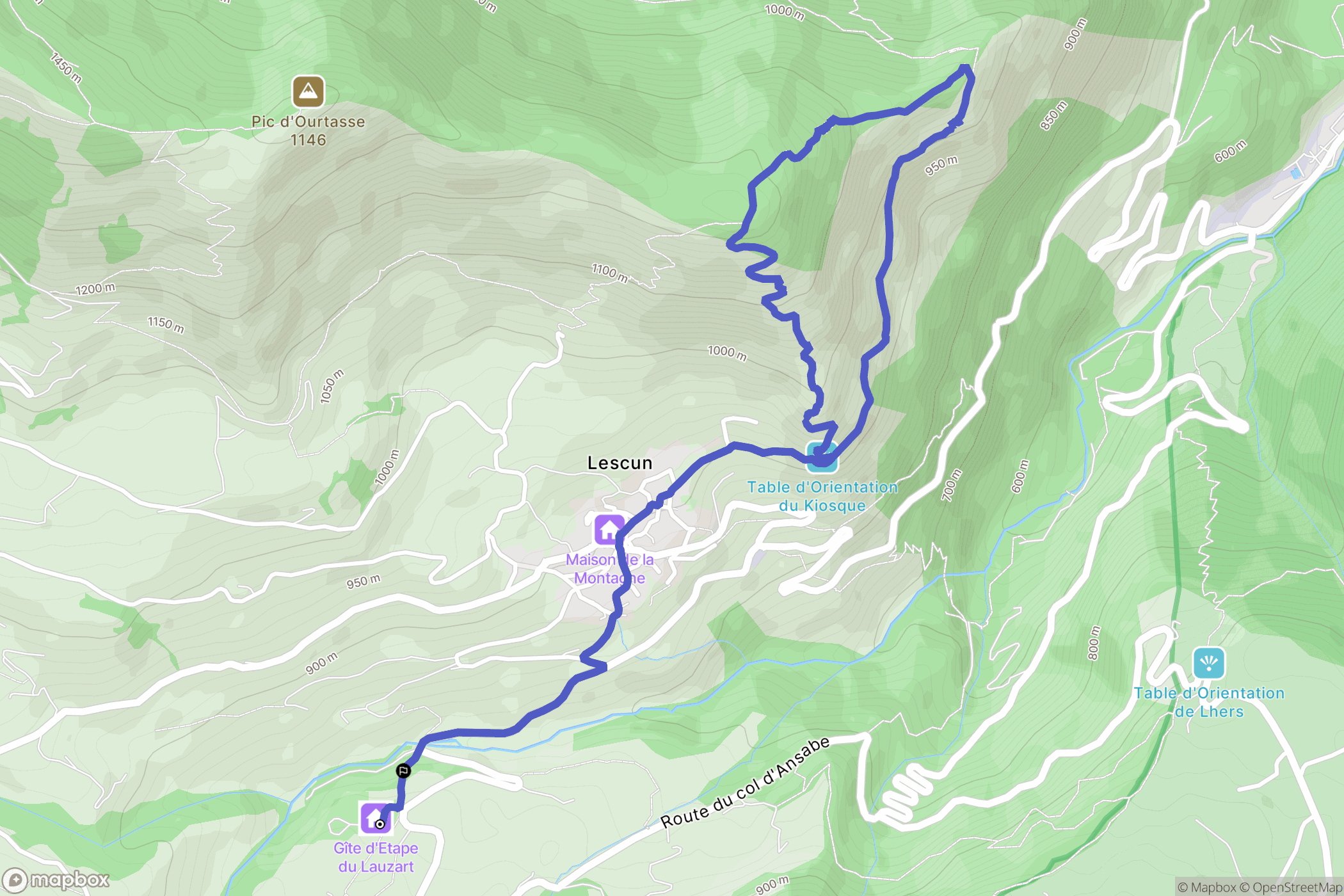 Lescun : carte du parcours de randonnée - France