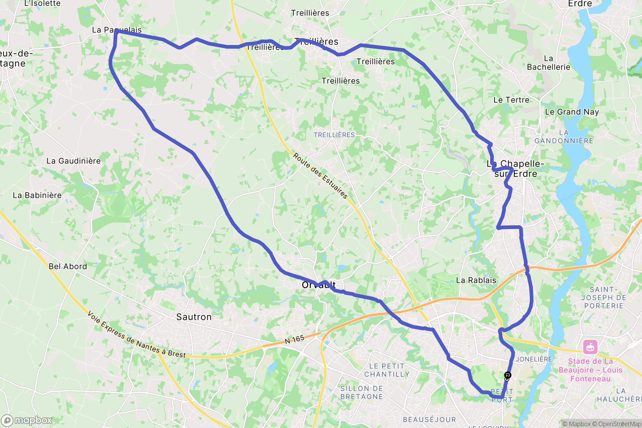 Nantes : carte du parcours de randonnée - France