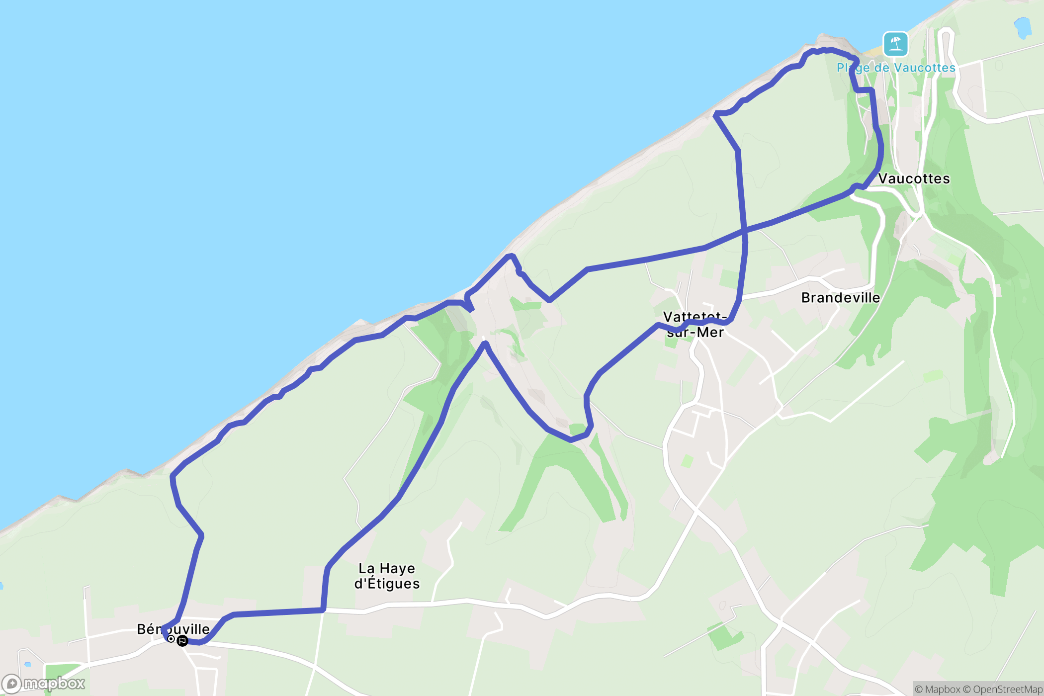 Bénouville : carte du parcours de randonnée - France