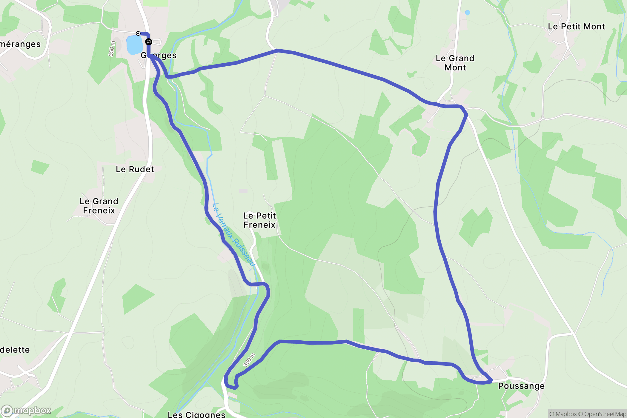 Clugnat : carte du parcours de randonnée - France